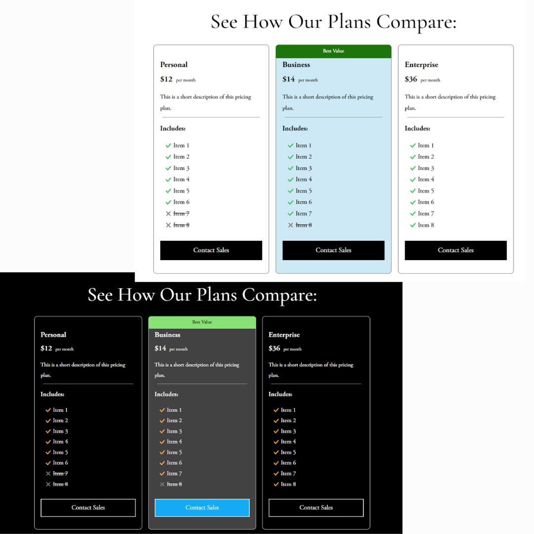 Free Online Pricing Tables Generator for Any site — Launch Hub Studio