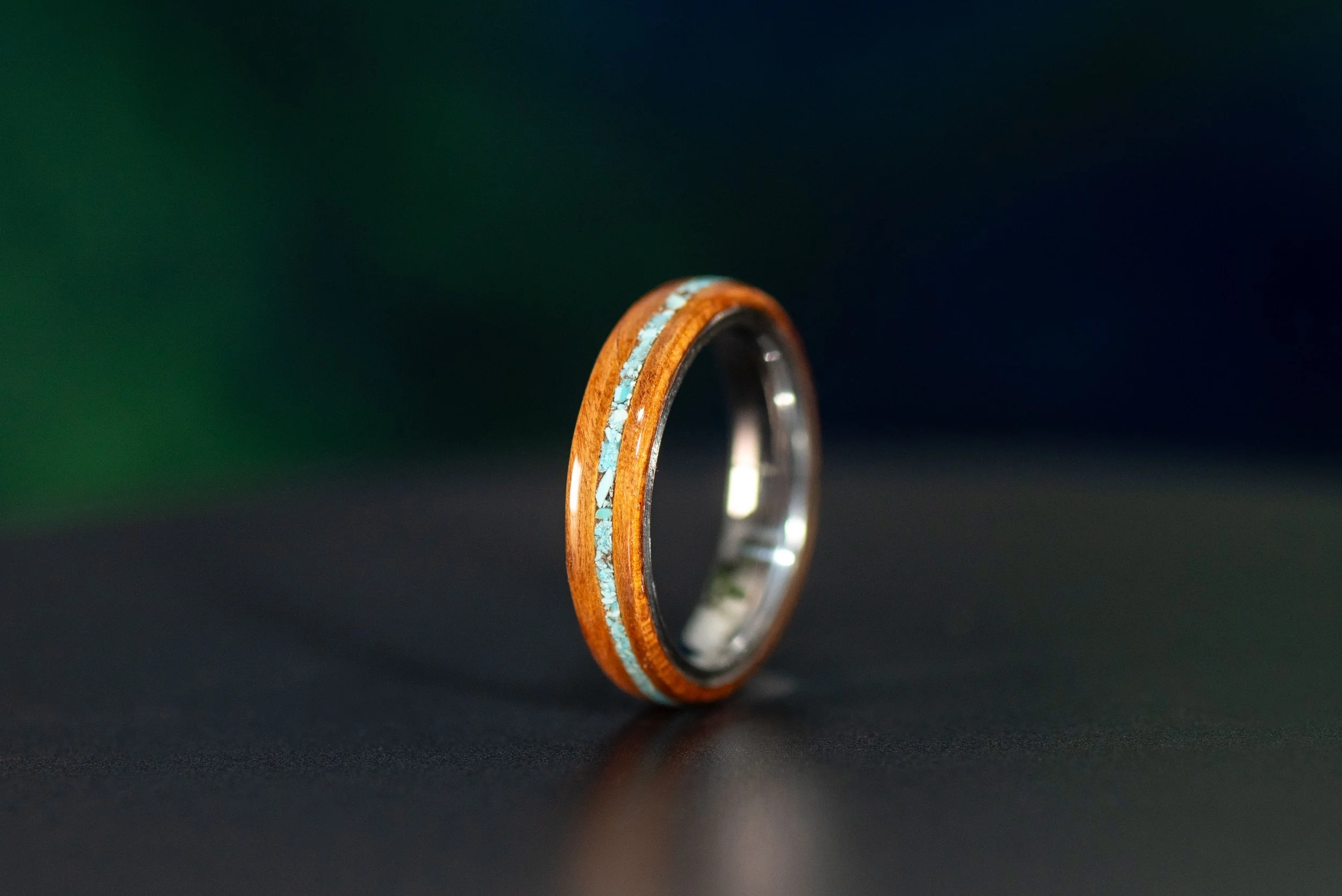 Turquoise stripe redwood ring inspired by the California coast