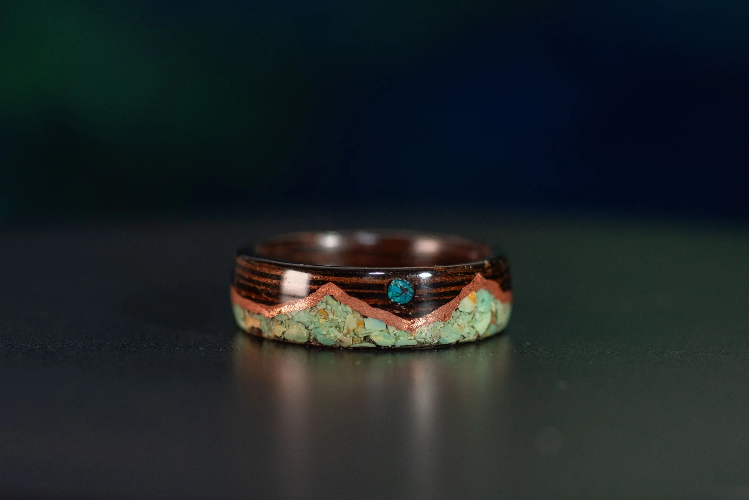 Wenge - Copper Outline Mountain - Turquoise - Moon