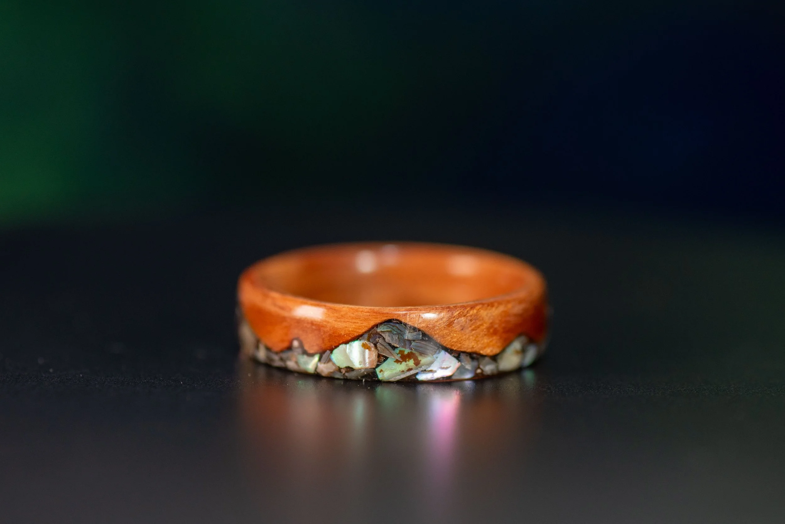 Nature inspired wood ring symbolizing California mountains to sea