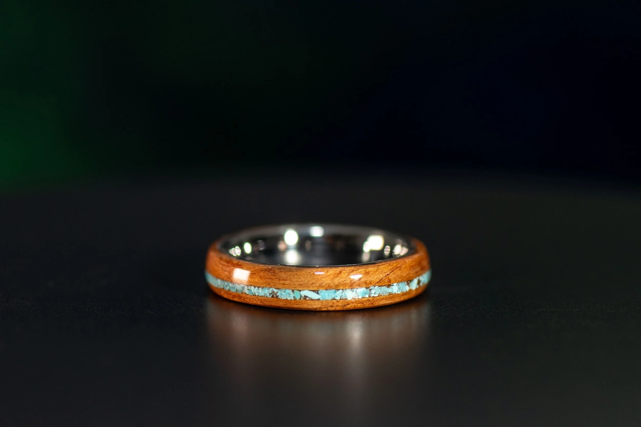 Handcrafted California style wood ring with stainless steel core