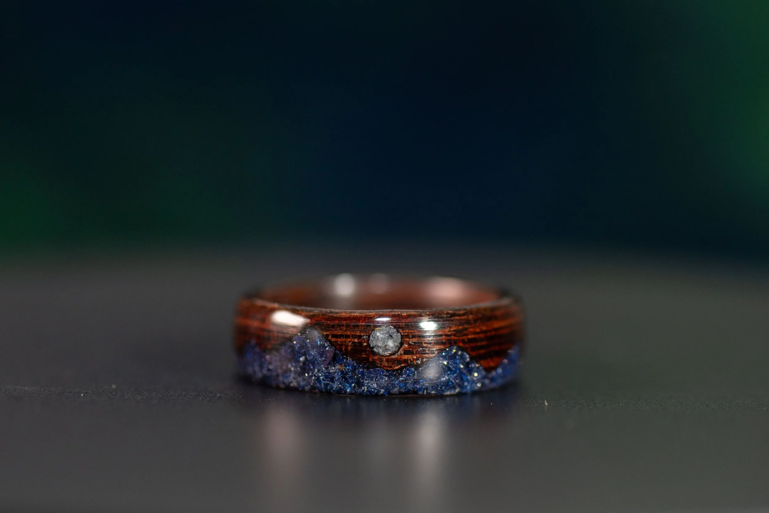 Wenge Wood Mountain Ring with Blue Sunstone & Moonstone