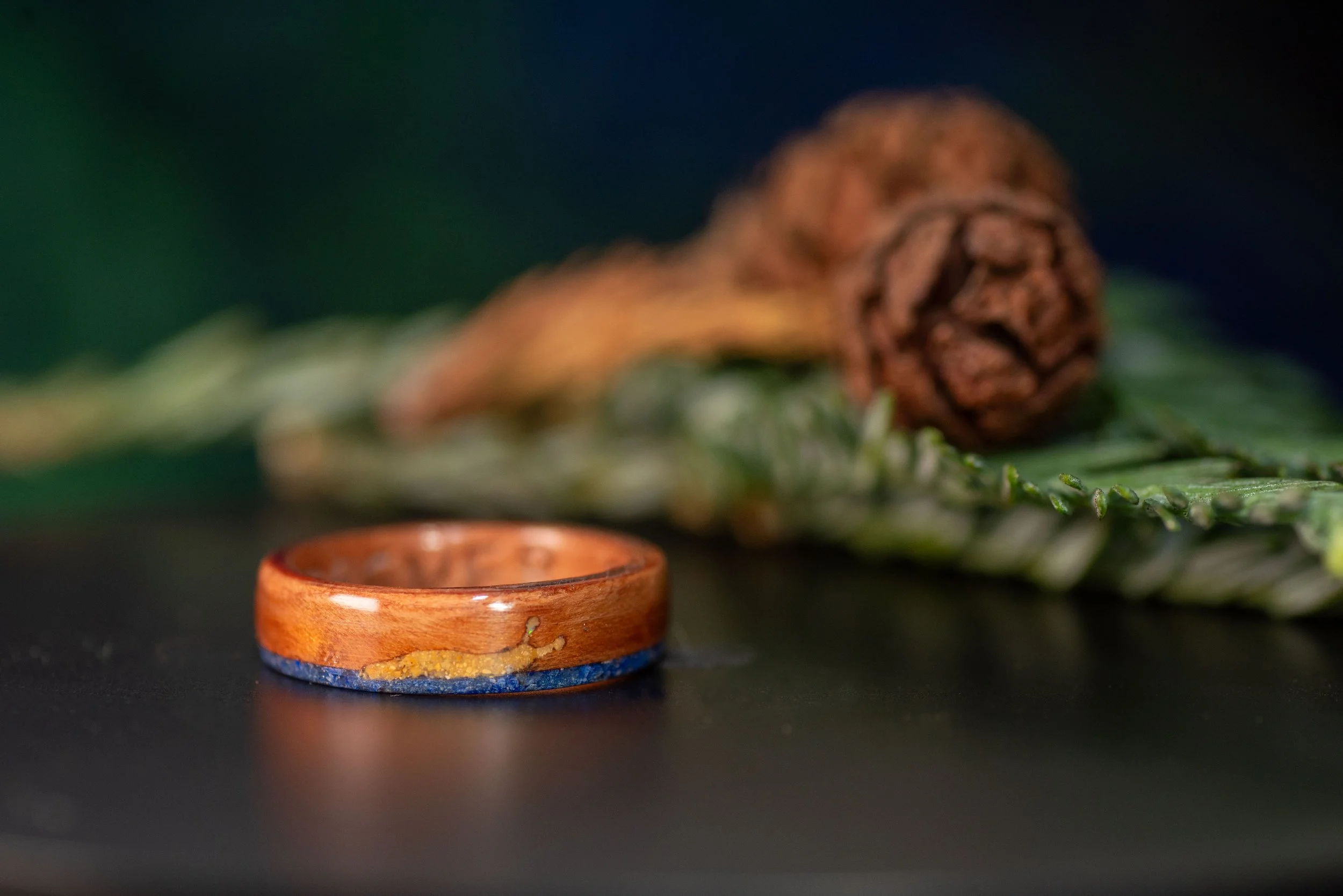 Redwood Ring with Banana Slug Inlay