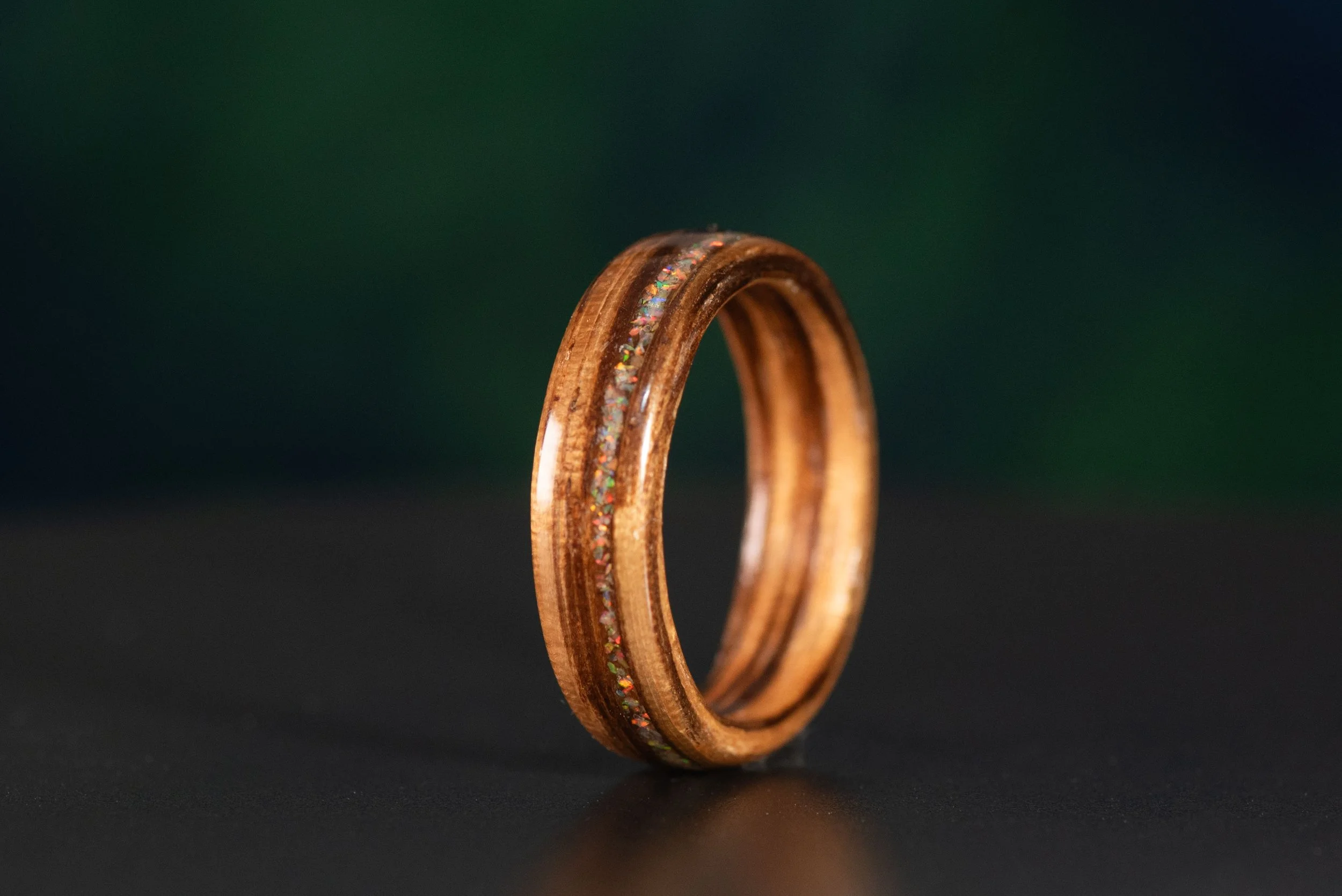 Zebrawood Ring with White Opal Stripe Inlay