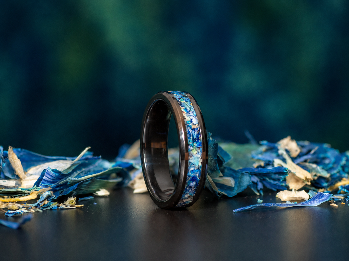 Black Ceramic Flower Keepsake Ring