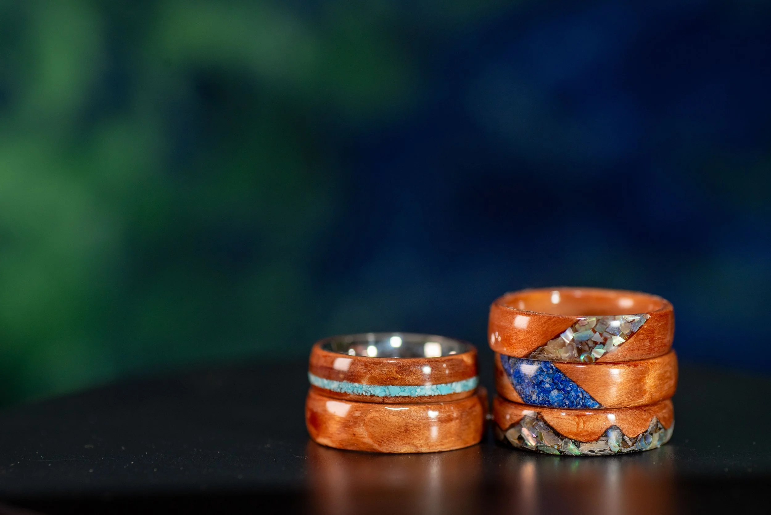 Handcrafted redwood wood rings from california