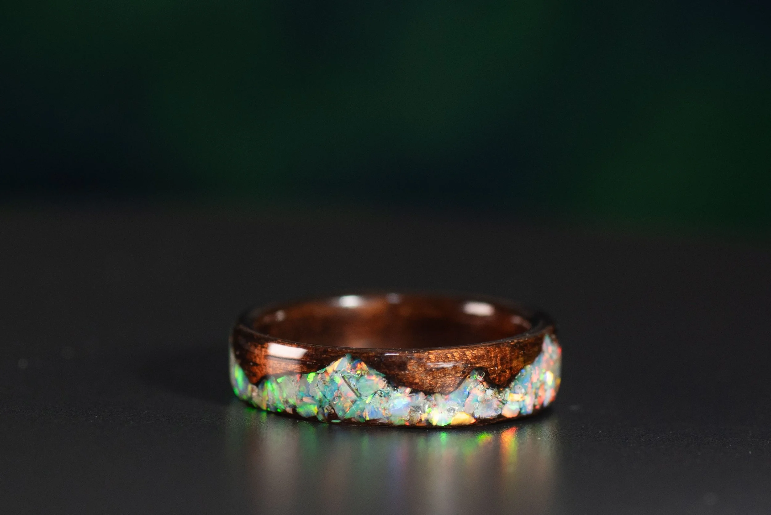 Smoked Rosewood Mountain Ring with White Opal Inlay