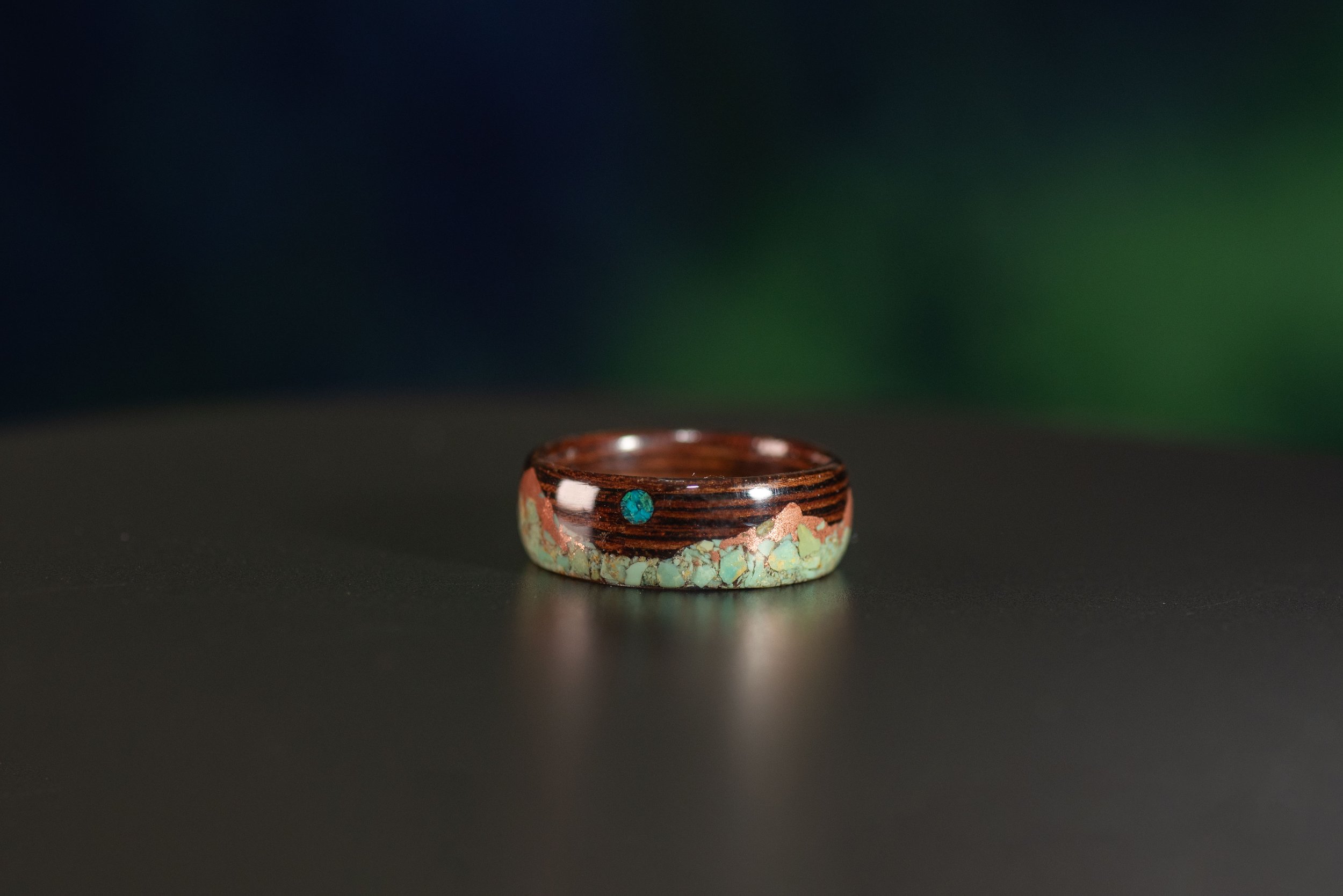 Wenge Wood Mountain Ring with Turquoise & Copper