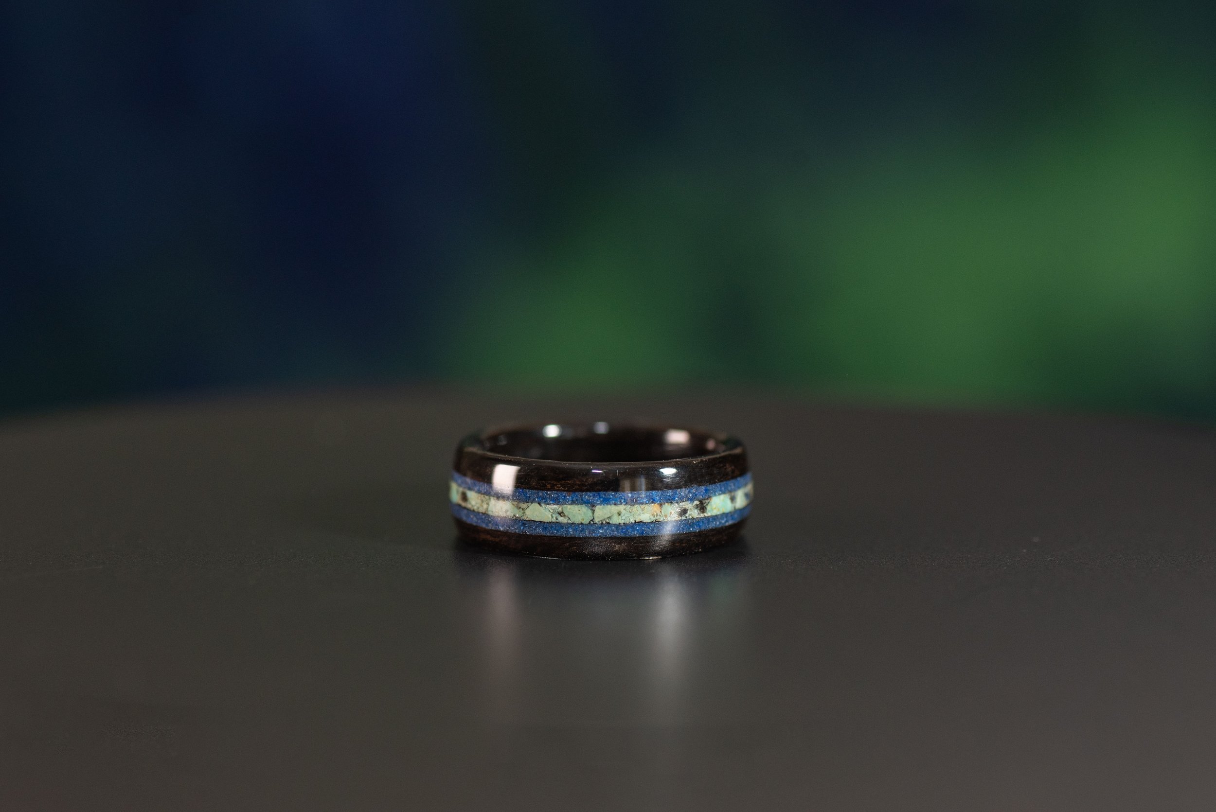 Amora Ebony, Turquoise & Lapis Wood Ring