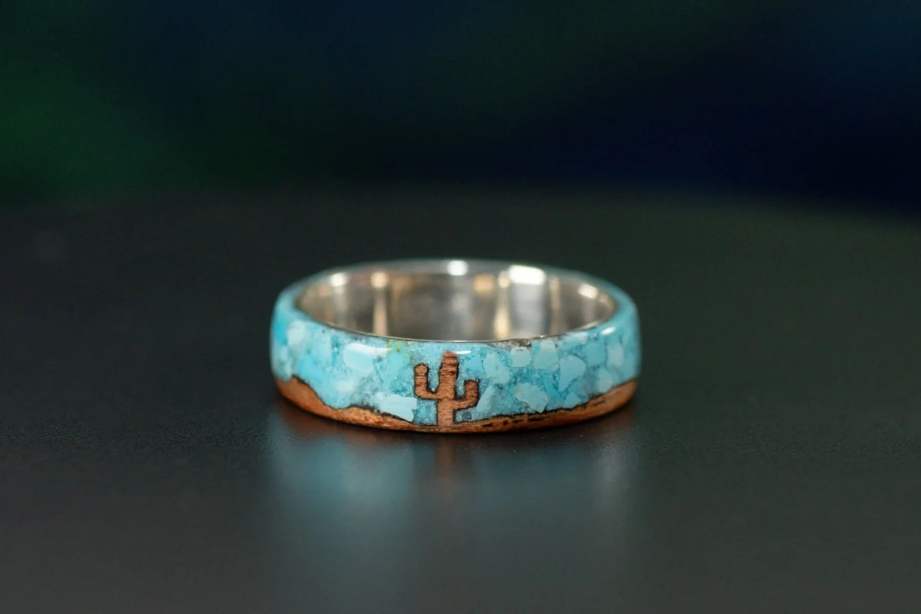 Cedar Cactus Ring with Sleeping Beauty Turquoise | Sterling Silver Core