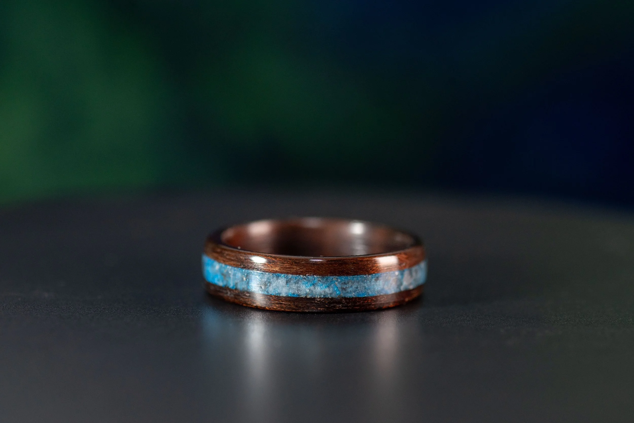 Smoked Rosewood Ring with Aquamarine Inlay