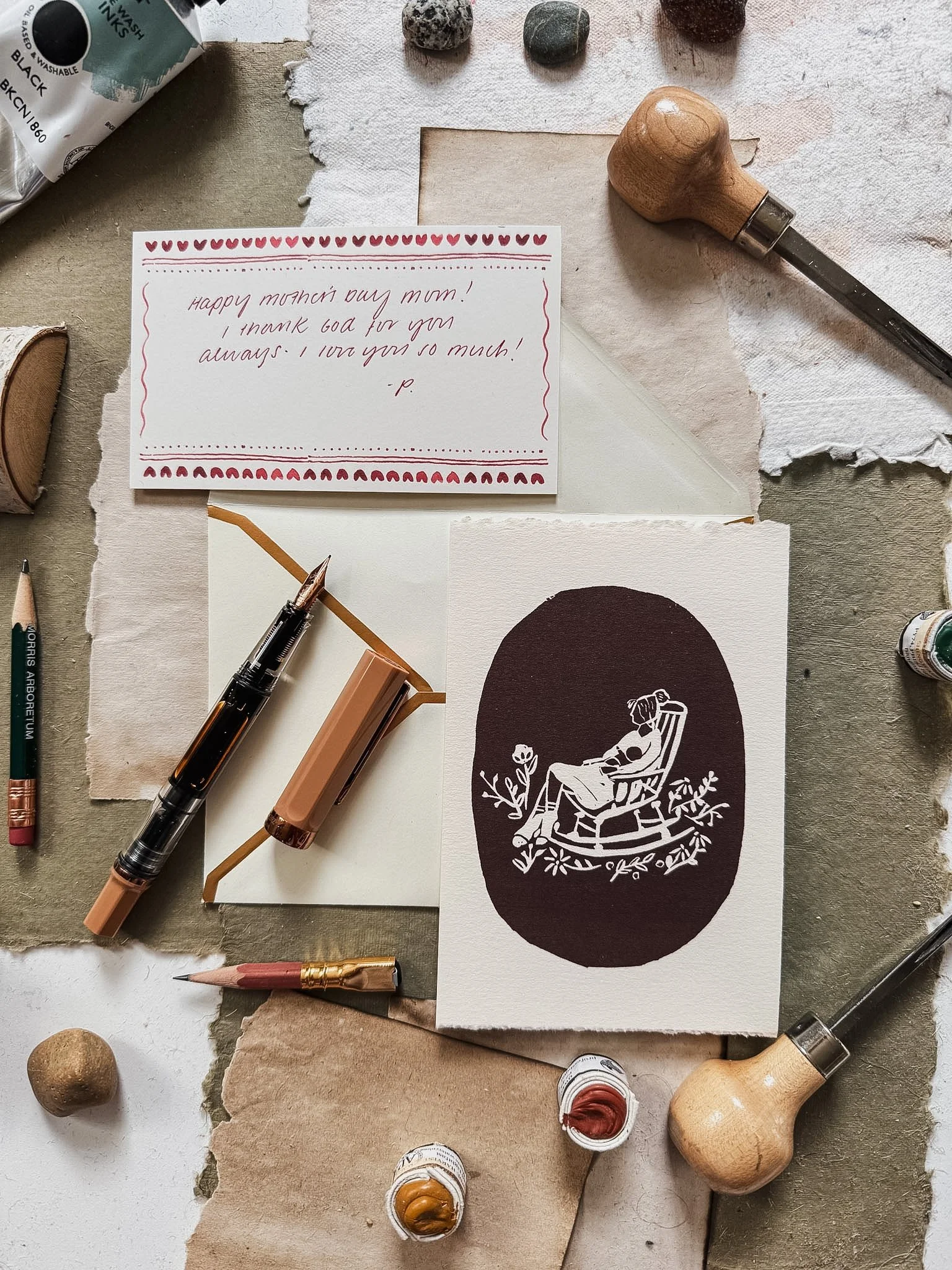 Send a Mother's Day Card & Print - Mother & Child Block Print