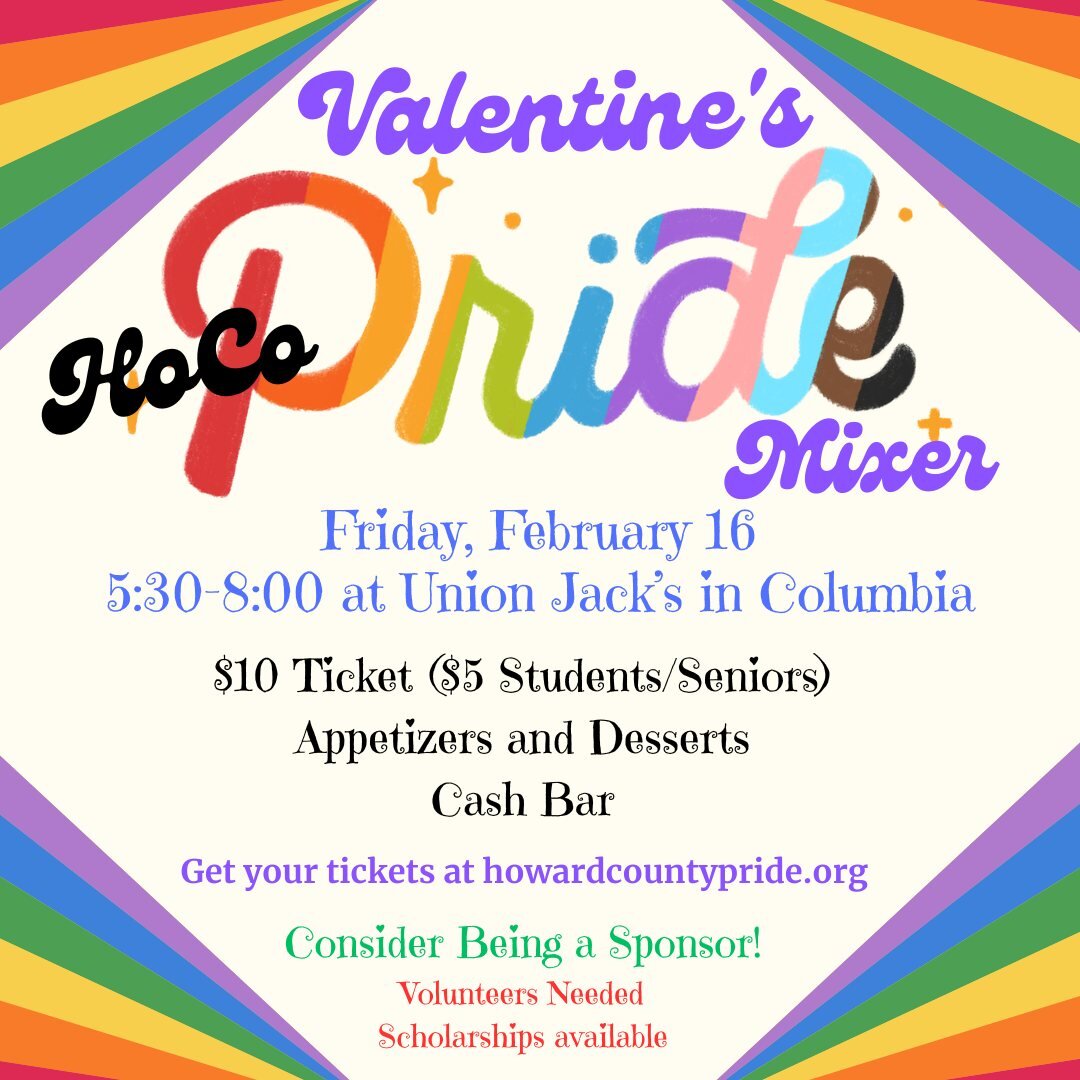AAAAAAAND WE'RE BACK!

Help us celebrate Valentine's, Galentine's, and Palentine's on Friday, February 16 at @jackscolumbia and meet up with your fellow members of #HoCo's #LGBTQIA+ community!
Sign up today to join us using the #linkinbio! 
(We'll ha