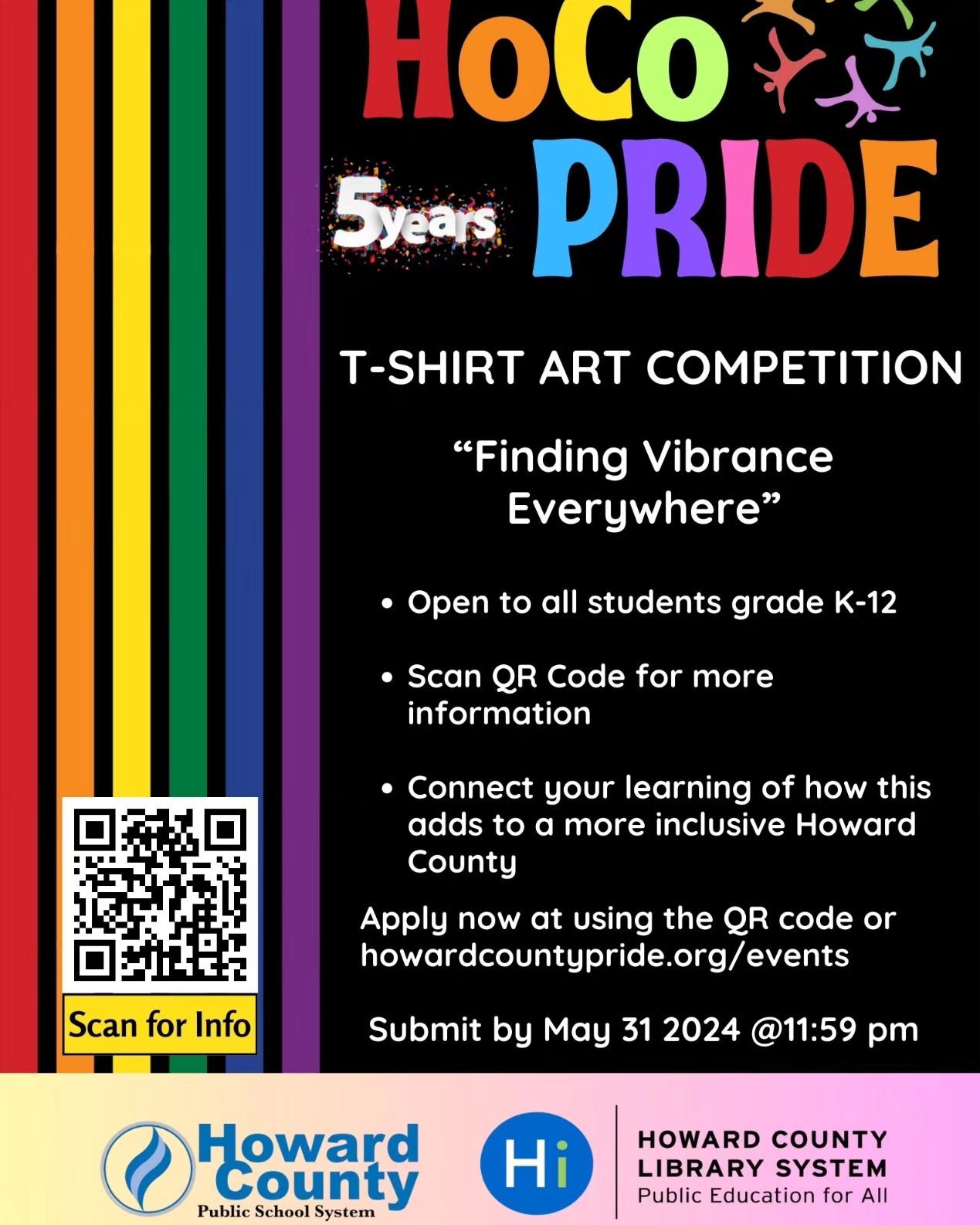 It's that time of year again! Join us for our second ever T-Shirt Art Competition!

For more info, head to howardcountypride.org/events

#art #youngartists #hocopride #howardcounty #howardcountypride #t-shirt #artcompetition #love #loveislove #fiveye