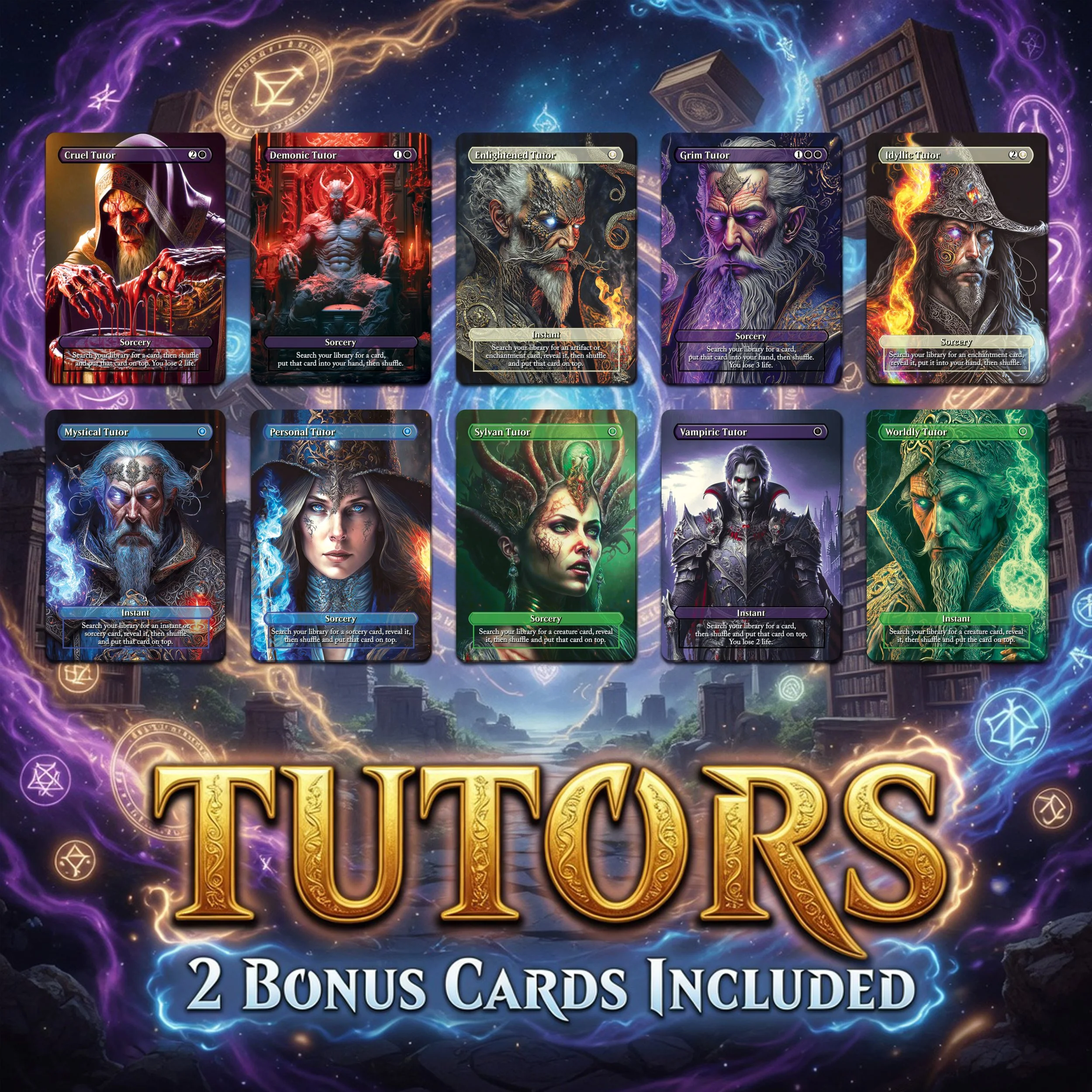 Tutors MTG Proxy Set | Alternative Full Art | + 2 Bonus Cards