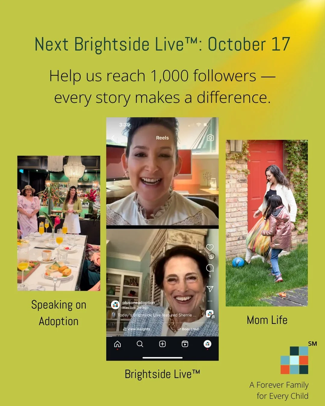 ✨💼 Being a mom and running a nonprofit isn&rsquo;t easy &mdash; but our founder, Michele Katz, shows it&rsquo;s possible to lead, create change, and make a difference in the adoption community. 🌟

Through our Brightside Live&trade; series on Instag
