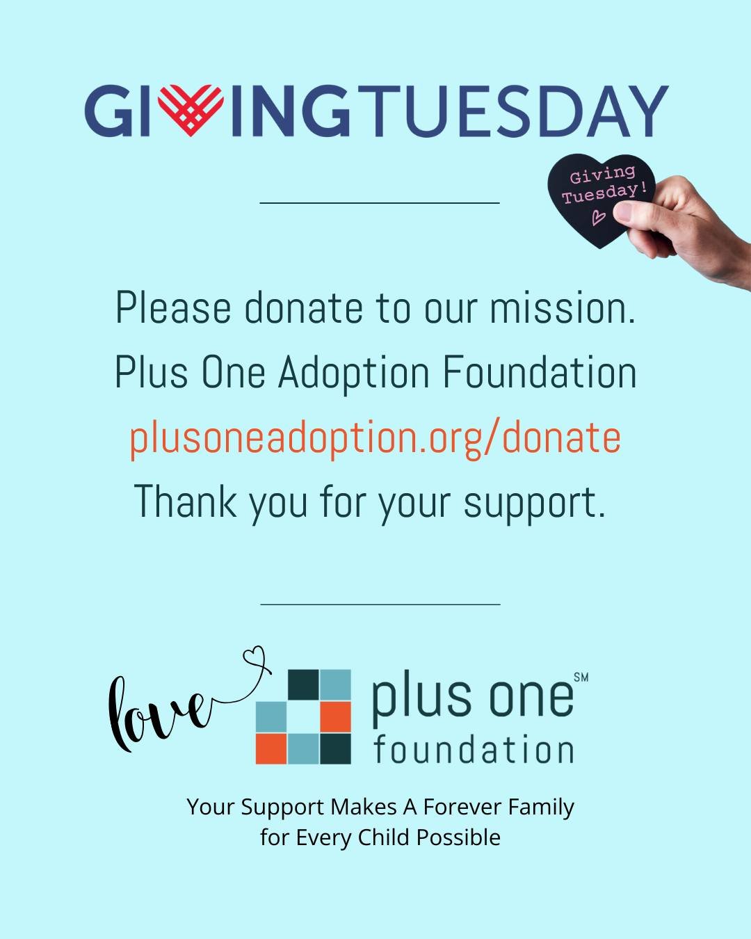 🌟 Giving Tuesday is here! 🌟

Your generosity today brings us one step closer to our mission: A Forever Family for Every Child. 💛

✨ Want to make a lasting impact today? Every gift counts! Here&rsquo;s how you can give:
1️⃣ Donate any amount via ou