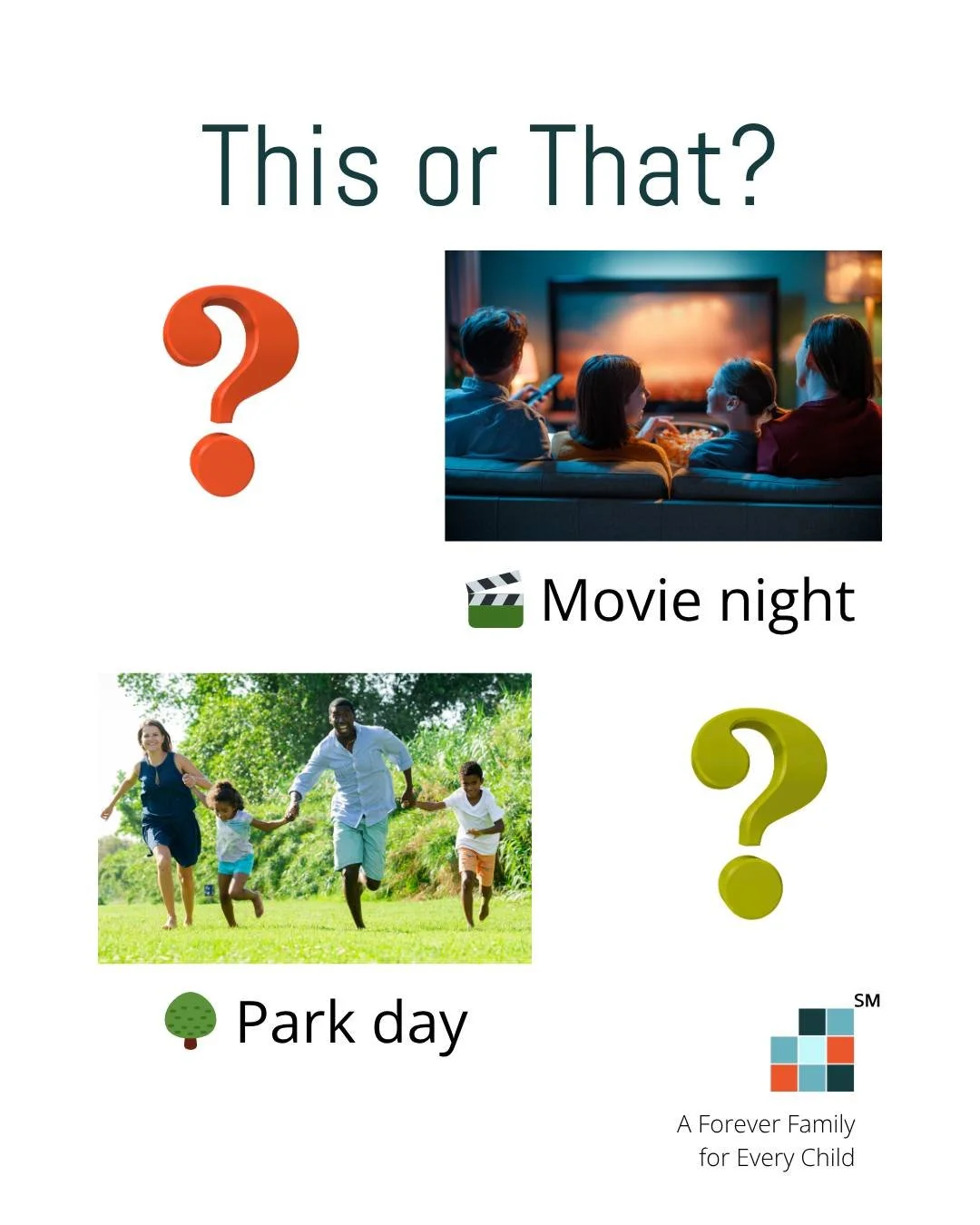 Family moments come in all forms&mdash;and they all matter. 💛

This or that:
🎬 Movie night or 🎲 game night?
🌳 Park day or 🏡 stay-at-home day?

Tell us your pick in the comments!

#PlusOneAdoption #ForeverFamily #familyplanning #adoption #familym