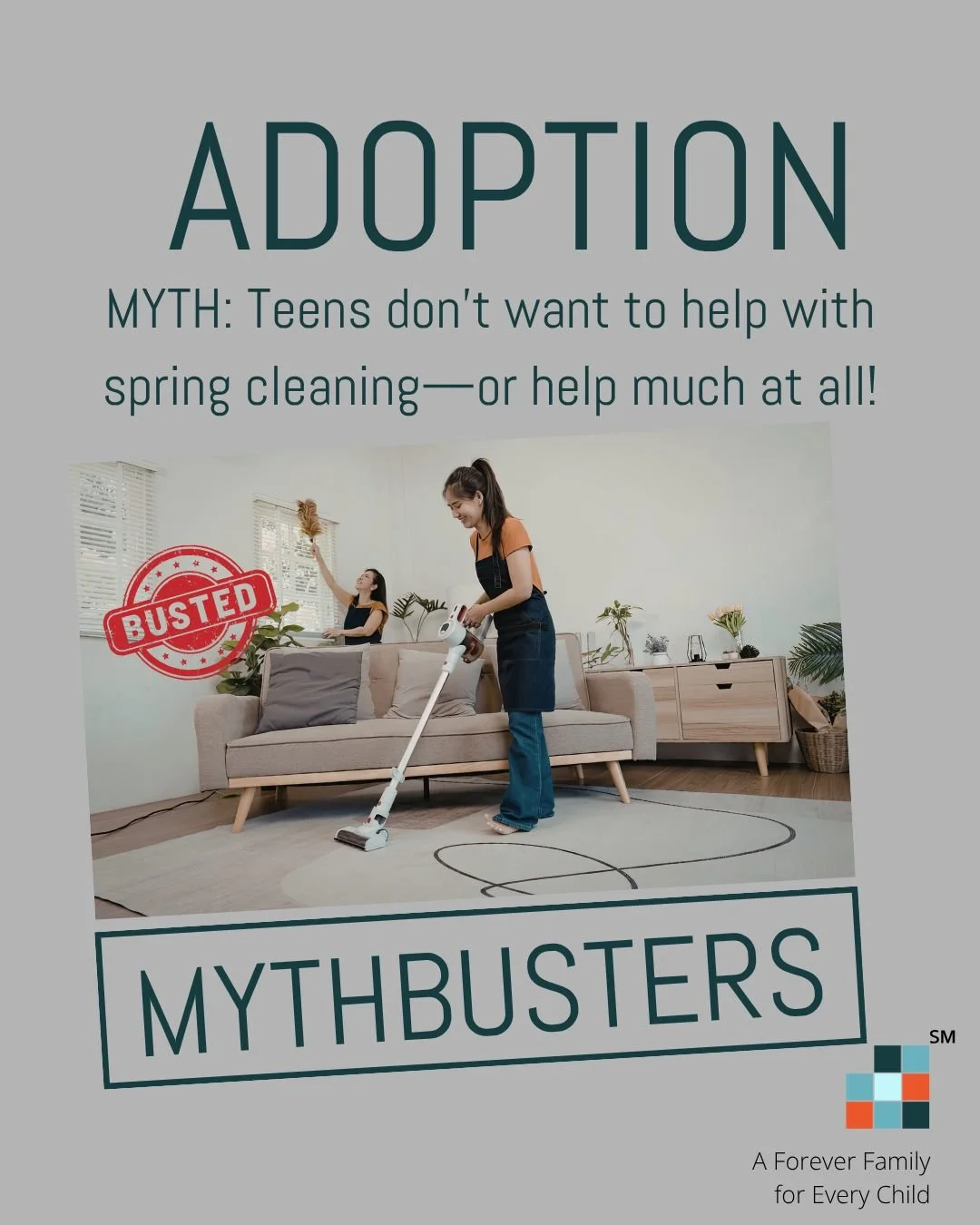 🚫 BUSTED: Likely they don&rsquo;t mind helping a bit&mdash;they just don&rsquo;t want it to feel like a chore.

Spring cleaning can actually become a connection tool for adoptive families and all families alike. 🧹✨

Try turning it into a game:
🧺 T