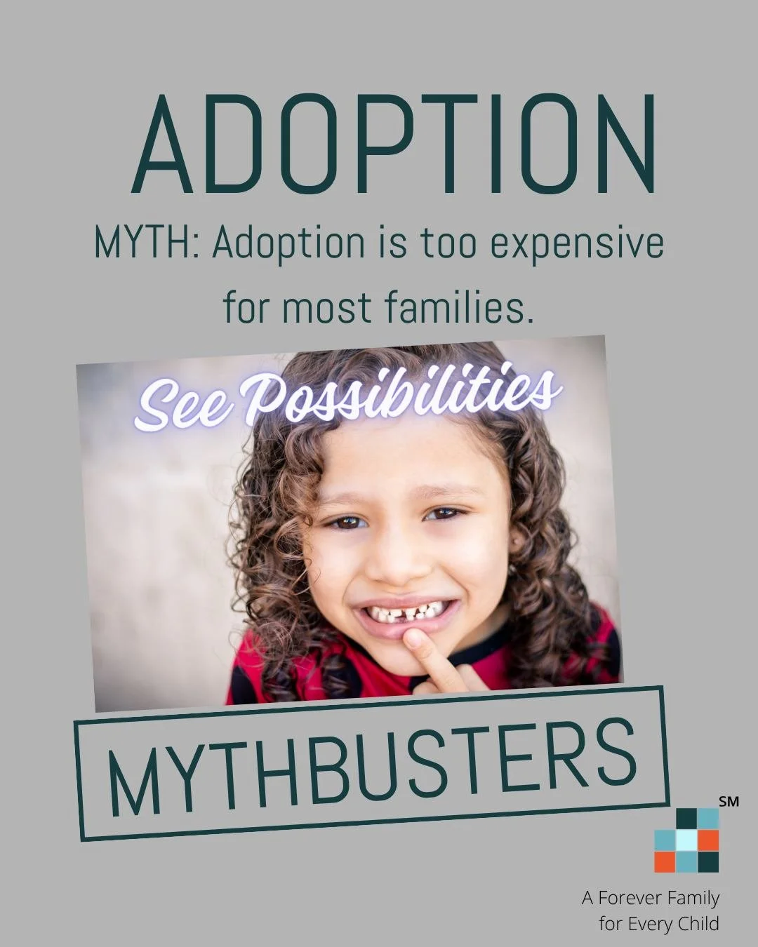 🚫 BUSTED: There isn't one adoption path&mdash;and there isn't one price tag. 

Many people assume adoption is financially out of reach before learning about their options.

The truth? Costs vary widely depending on the type of adoption and the resou