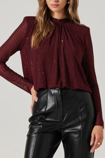 Balsa Mock Neck Rhinestone Top