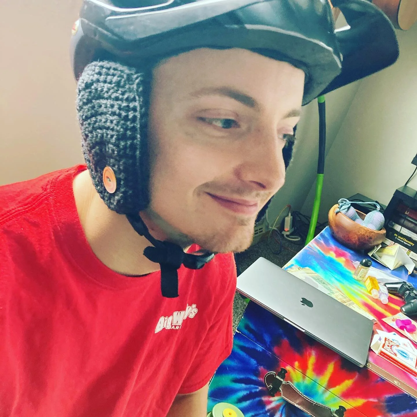 Finished a few projects today!! 
1. Some ear warmers for nick that are bike helmet compatible,
2. A globe lamp covered in pieces of mirror inside,
3. And some business cards finally!