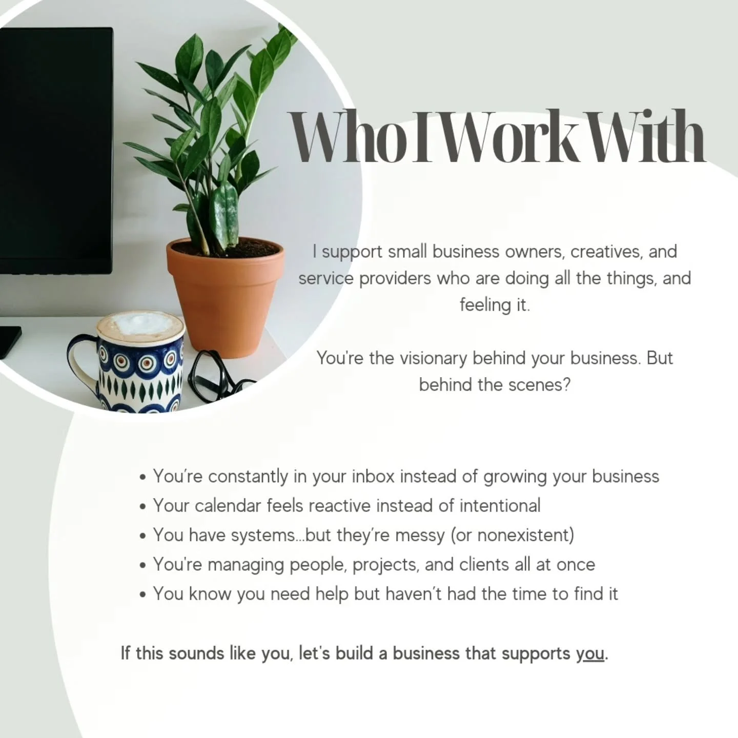 The most successful business owners I know have one thing in common...

They don't do everything themselves.

They build systems. They delegate. They create support.

If you've been feeling like the bottleneck in your own business, you're not alone, 