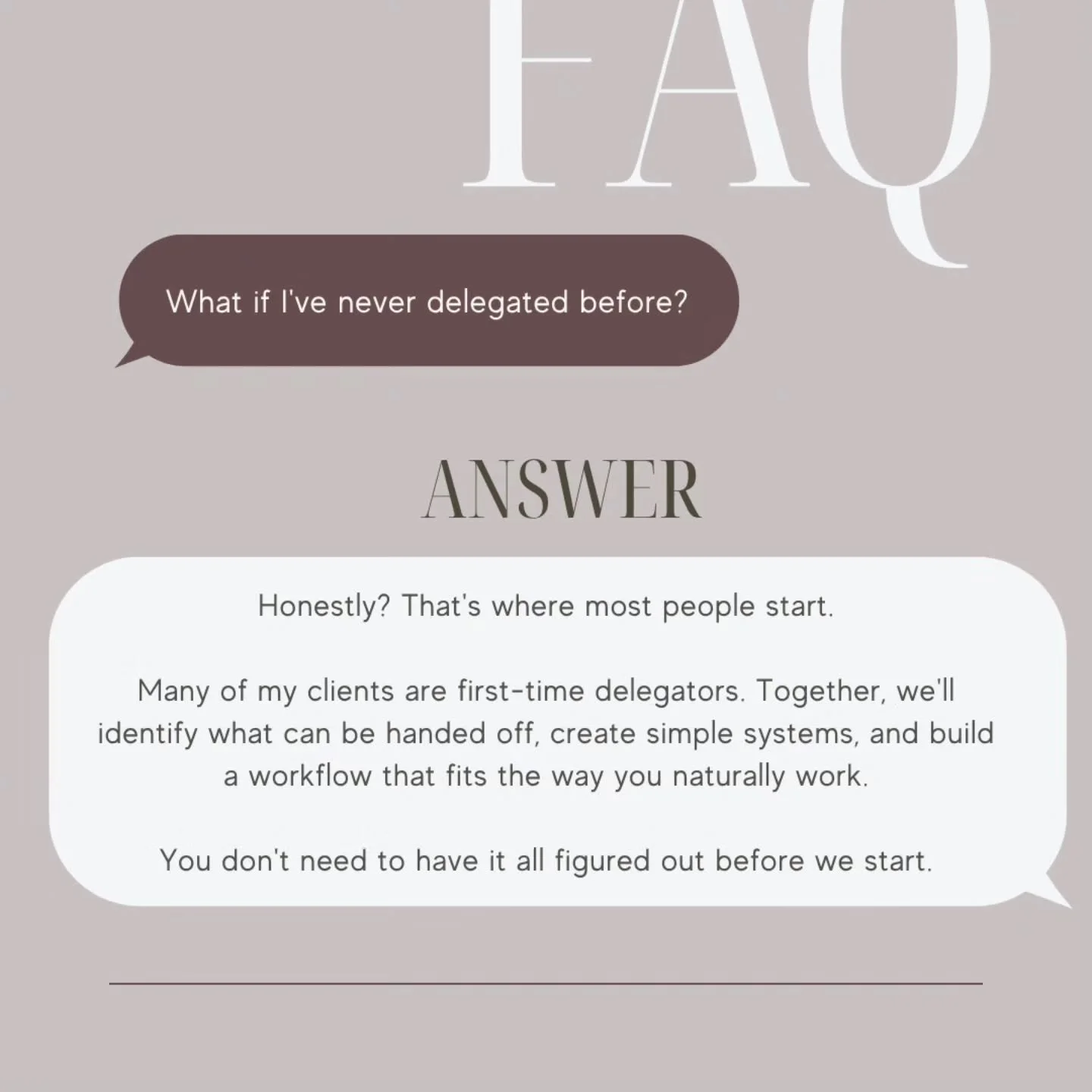 You don't have to have everything figured out before asking for help.

In fact, most of my clients don't.

We start with a conversation, identify where support will make the biggest impact, and build from there.

Because the goal isn't perfection, it
