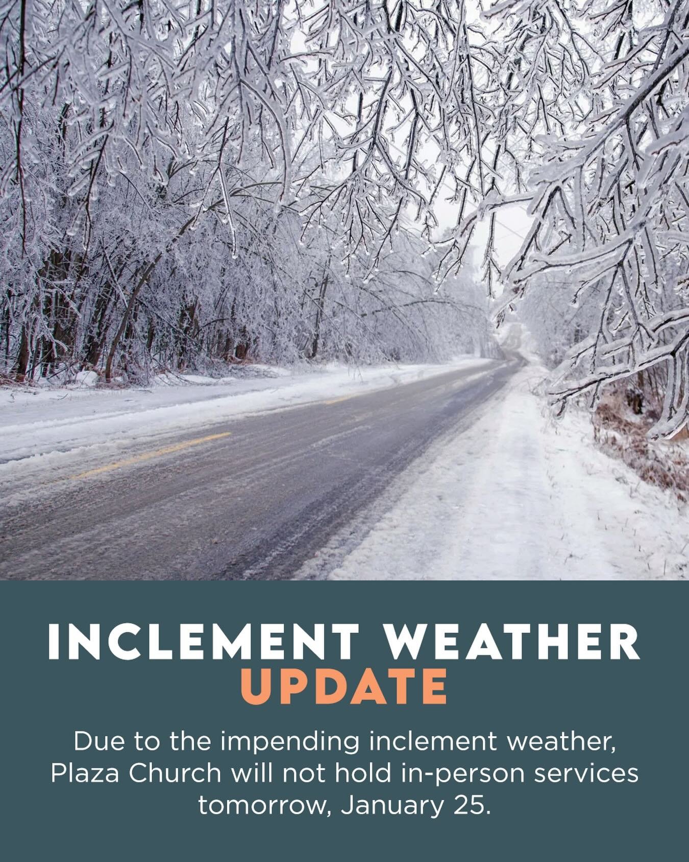 We will miss you all tomorrow! But join us on YouTube at 9:30 AM for a pre-recorded sermon from Pastor Brian.

Stay safe and we&rsquo;ll see you next week!