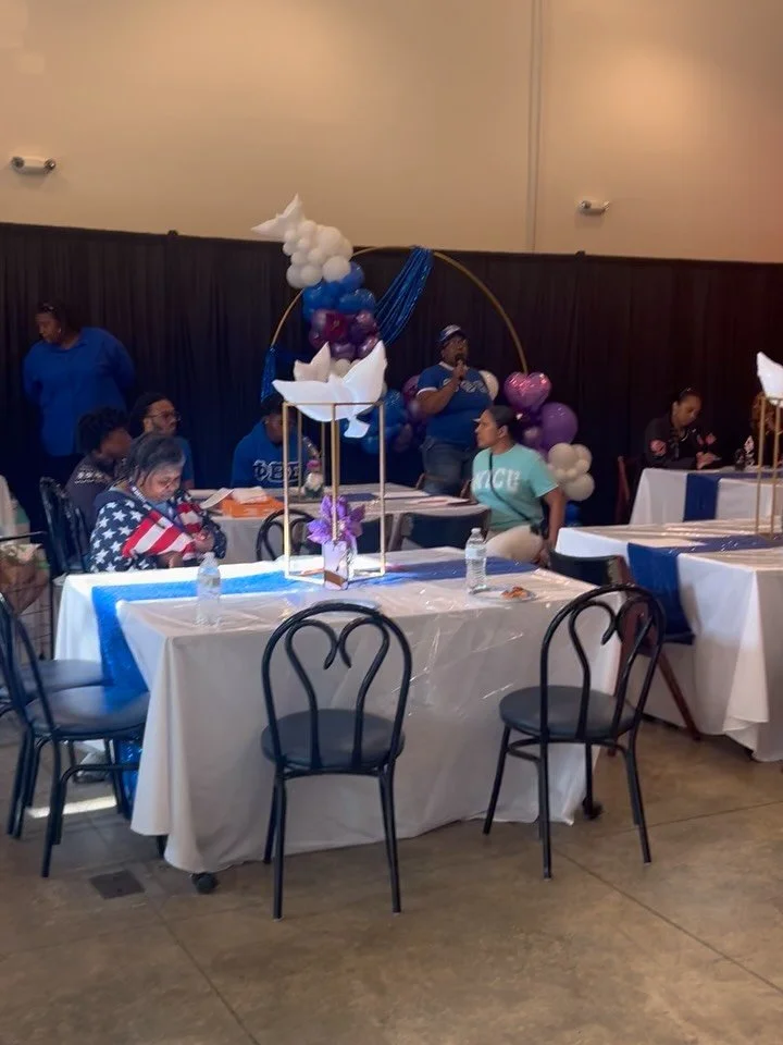 Our Babies are Royally Loved- Community Baby Shower. Happening now 2323 S.  Salina Street. Cafe Sankofa. 💜💙#BMHW2026 #blackmamasmatter
