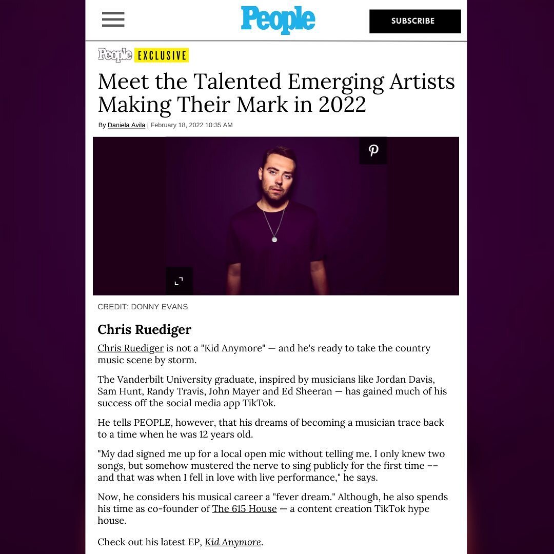 ⚡️@People EXCLUSIVE: Meet the Talented Emerging Artists Making Their Mark in 2022 ⚡️

📸: @iamdonnyevans 

@Chris.Ruediger is not a &quot;Kid Anymore&quot; &mdash; and he's ready to take the country music scene by storm. 

The Vanderbilt University g