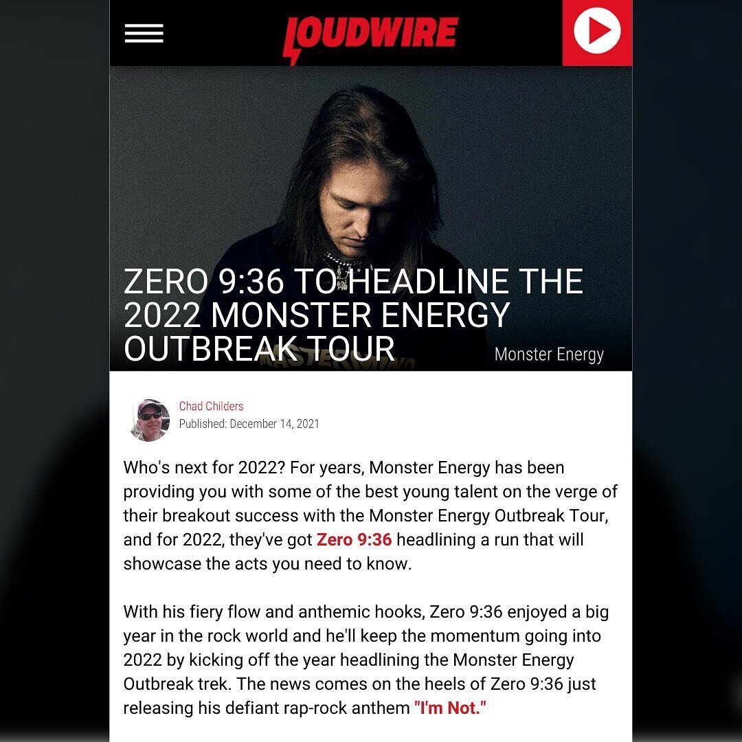 ⚡️ @Loudwire: Zero 9:36 to Headline the 2022 Monster Energy Outbreak Tour ⚡️

&quot;The Monster Energy Outbreak Tour has hosted amazing talent,&rdquo; said Zero 9:36. &ldquo;I'm honored to partner with them on my first headline tour and to be include