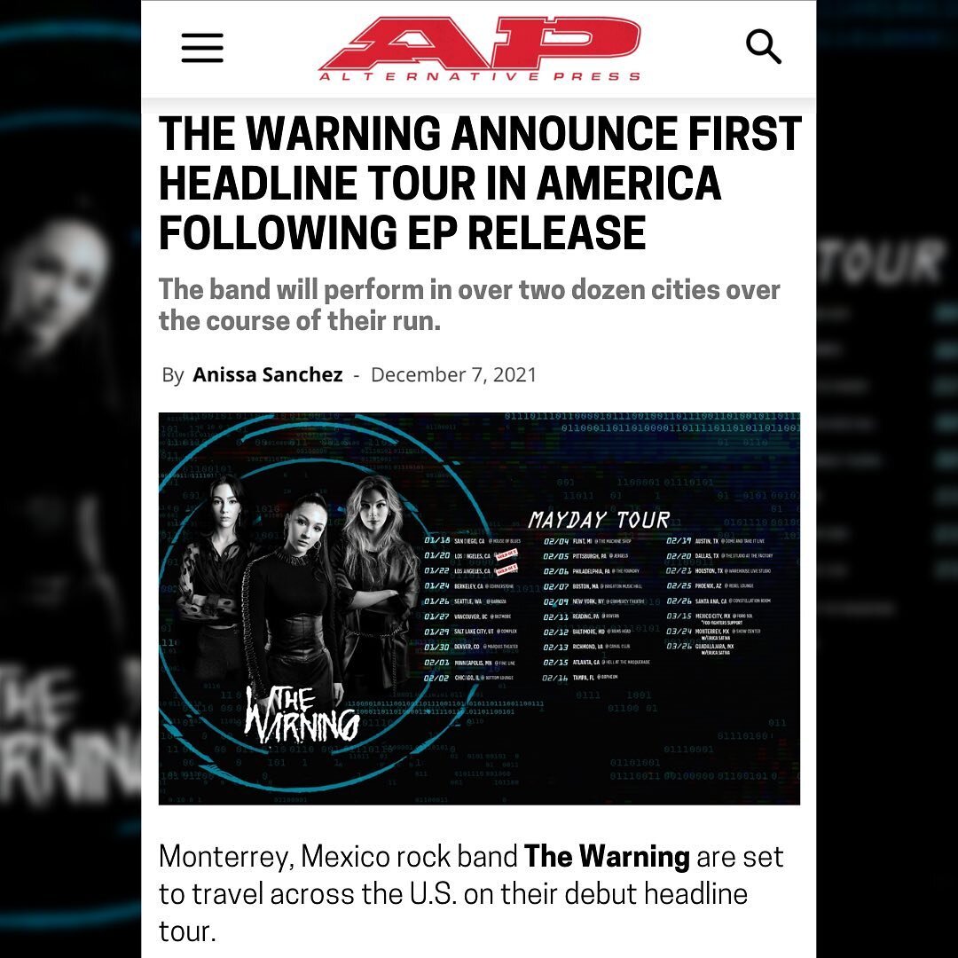 ⚡️@altpress: Hard rock trio The Warning have announced dates for their first U.S. tour in Spring 2022, just on the heels of the release of their 'MAYDAY' EP. ⚡️

#thepresshouse #thepresshousepr #thewarningband #girlswhorock #altpress #tourlife #rockn