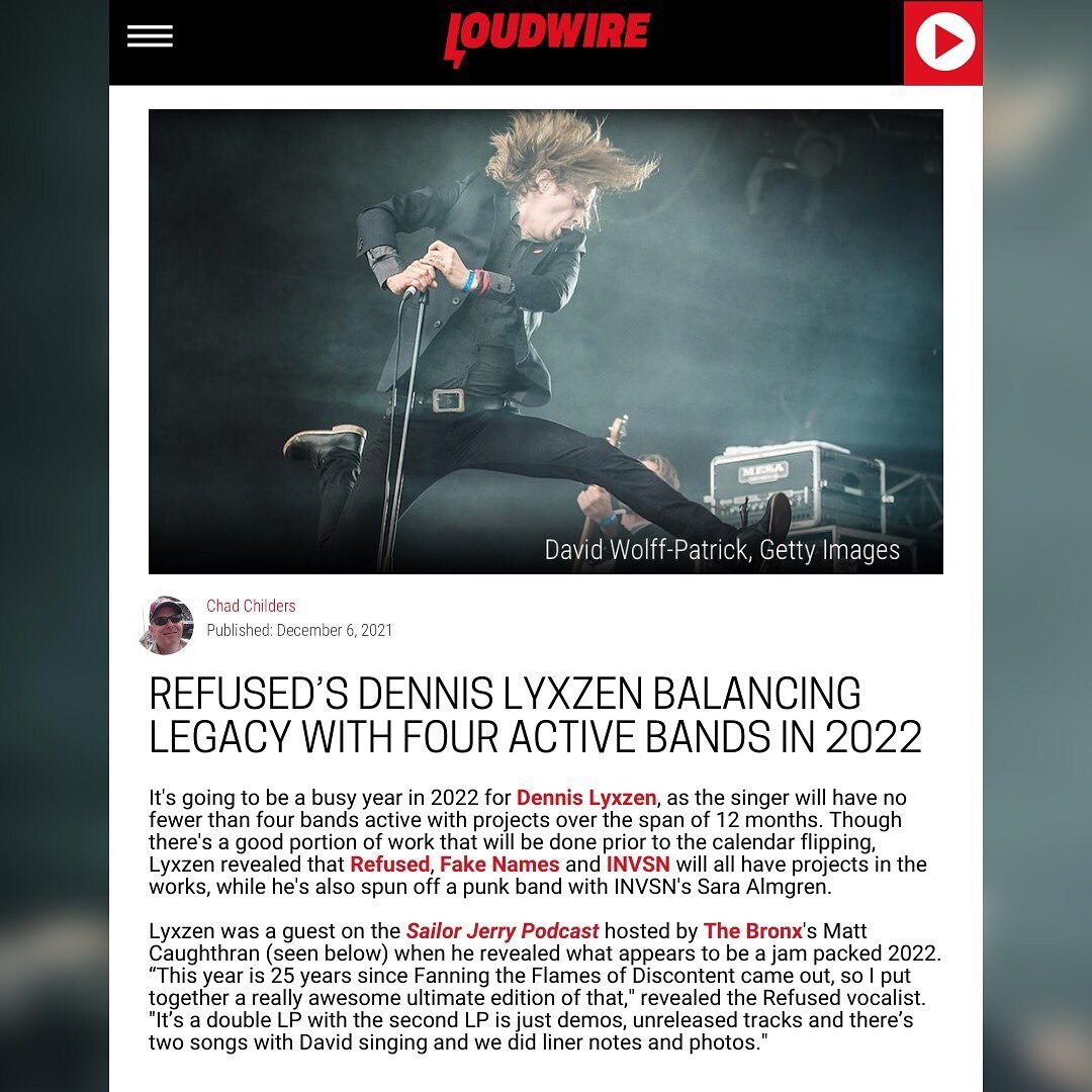 ⚡️ @Loudwire: Refused&rsquo;s Dennis Lyxzen Balancing Legacy With Four Active Bands in 2022! ⚡️

Lyxzen was a recent guest on the @SailorJerry Podcast hosted by The Bronx's Matt Caughthran, to which Lyxzen revealed that we can expect new music from R