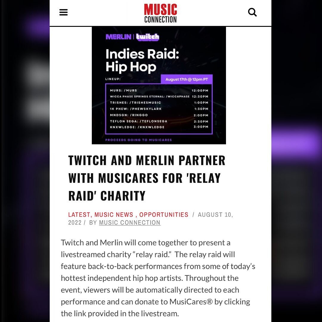 ⚡️@music_connection: Twitch and @MerlinNetwork Partner with @MusiCares for &lsquo;Relay Raid&rsquo; Charity ⚡️

#Merlin #IndependentMusic #Twitch #Charity #MusiCares #ThePressHouse #ThePressHousePR