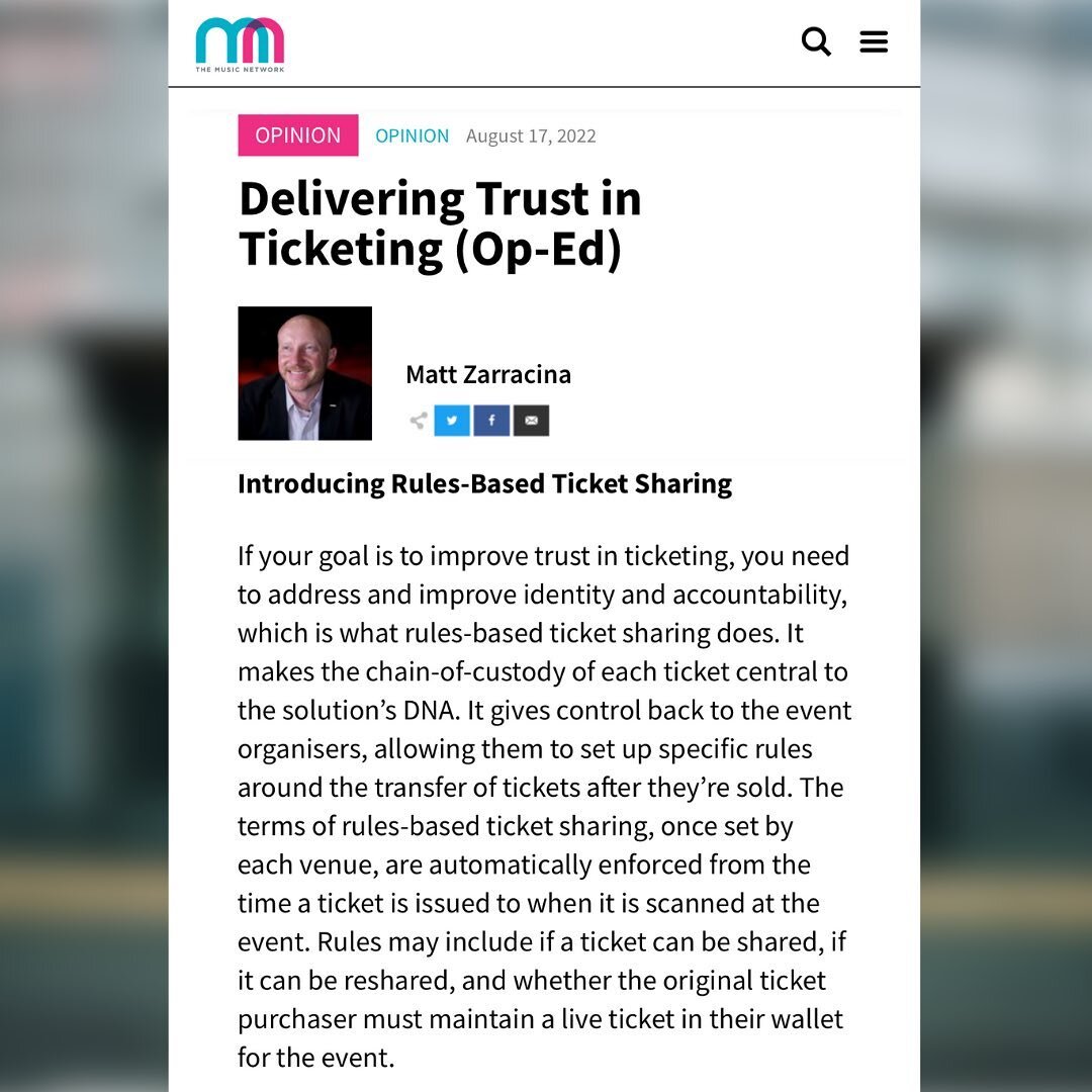 @themusicnetworkanz: Check out #TrueTickets&rsquo; CEO, @mlzarracina&rsquo;s new op-ed, &ldquo;Delivering Trust in Ticketing.&rdquo; 🔥🔥🔥

#Ticketing #RulesBasedTicketing #YourTicketsYourRules #Innovation #Digital #B2B #Partnerships #Broadway #Live