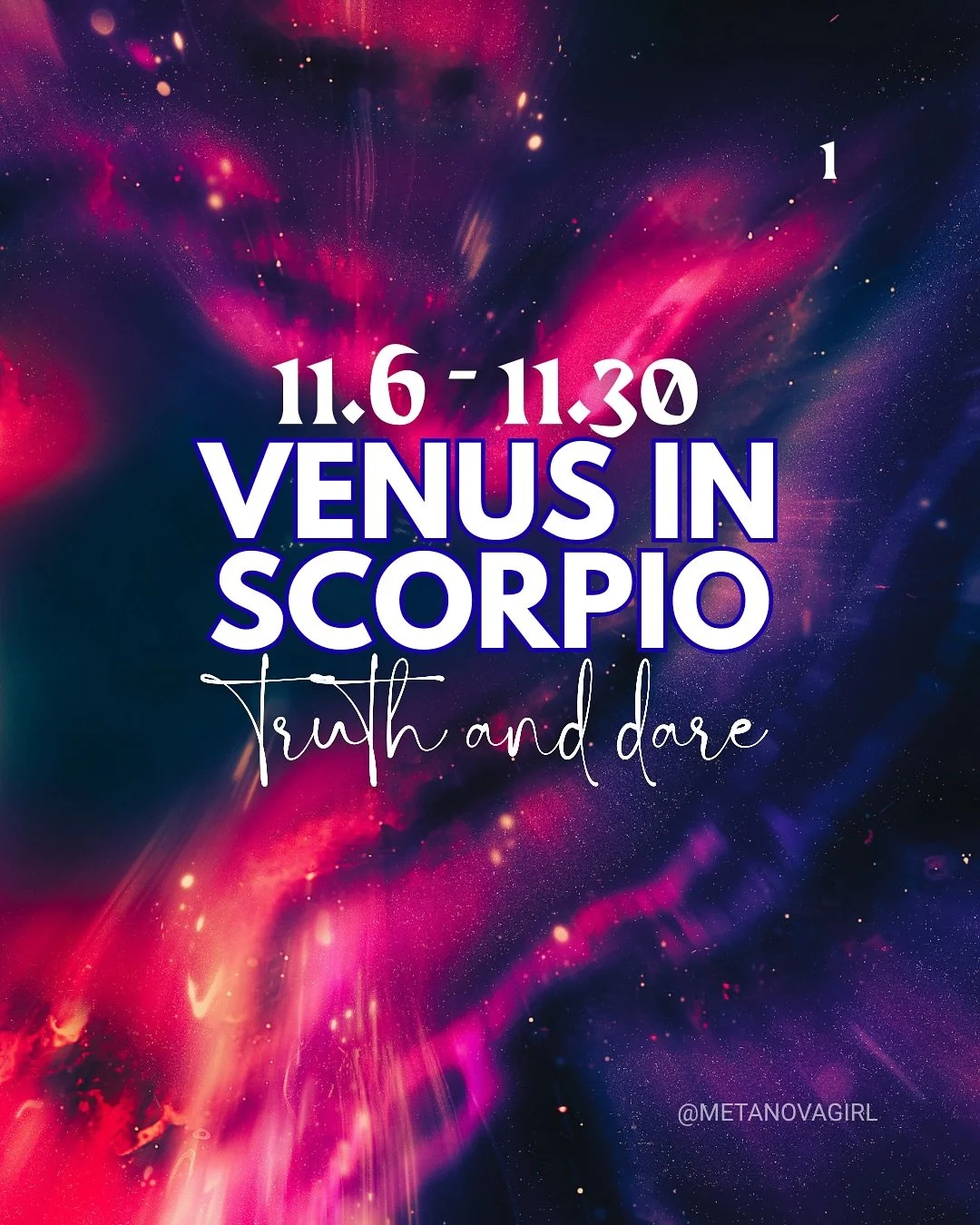 🖤 VENUS IN SCORPIO 11/6 &mdash; 11/30 🖤

Venus in Scorpio plays truth or dare but chooses both. She knows that to love is to risk.. to be seen under a blacklight in vulnerability.. subject to misunderstanding or reaction or rejection. To desire is 