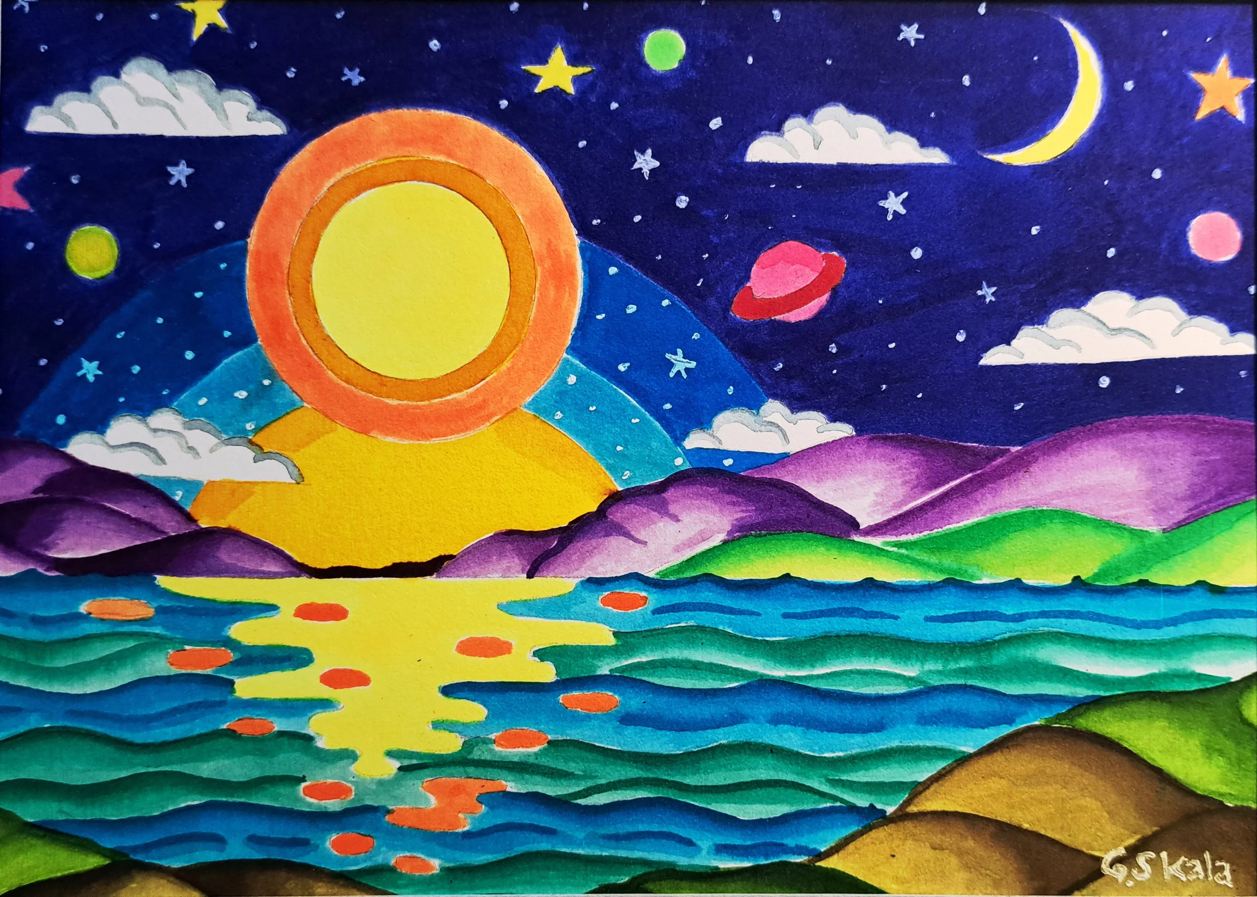 "Cosmic Landscape VI", 2024, Watercolor on paper, 6-1/2 x 4-1/2 in.
