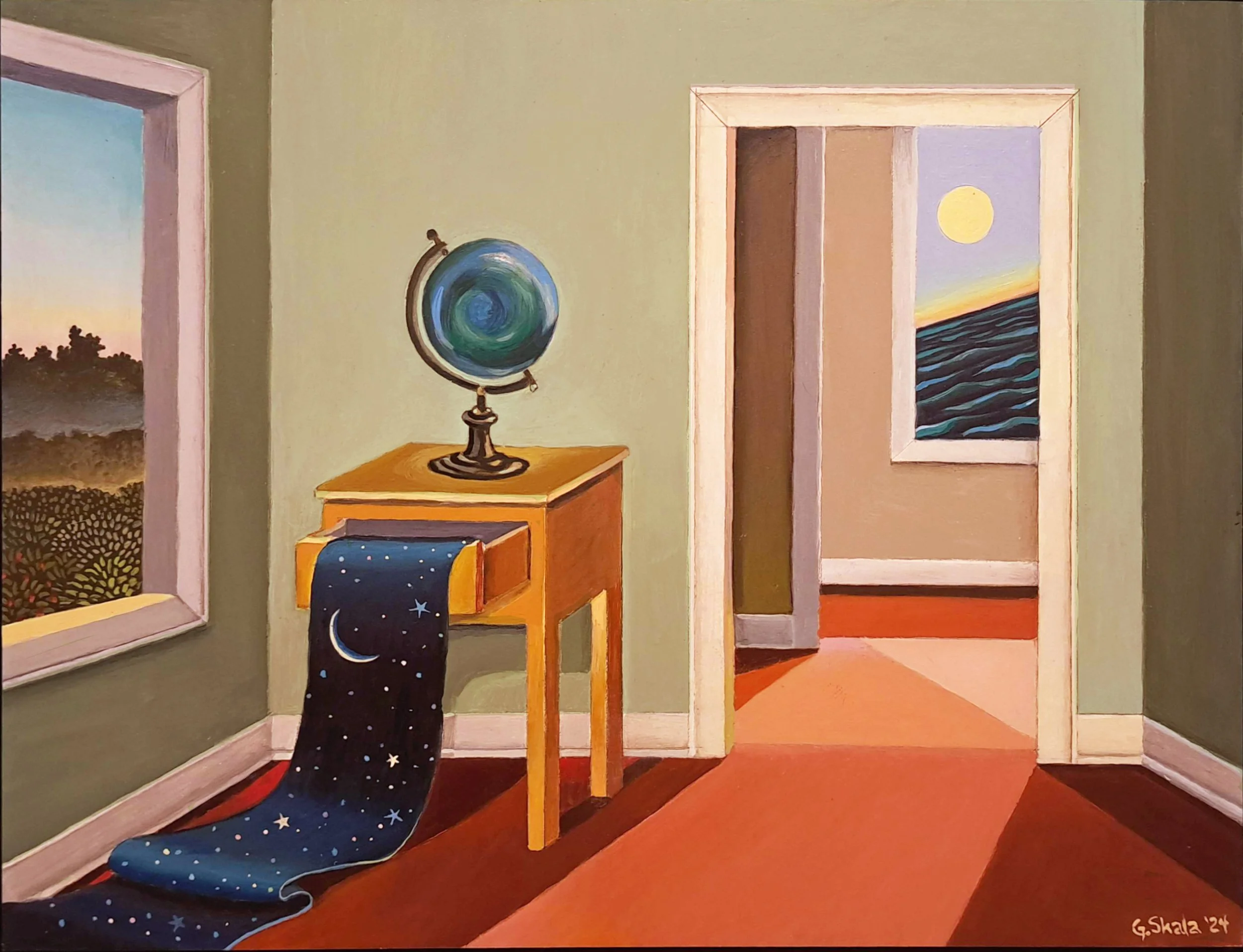 "Simple Machine", 2024, oil on panel, 12 x 16 in.