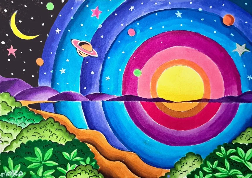 "Cosmic Landscape I", 2024, Watercolor on paper, 6-1/2 x 4-1/2 in.