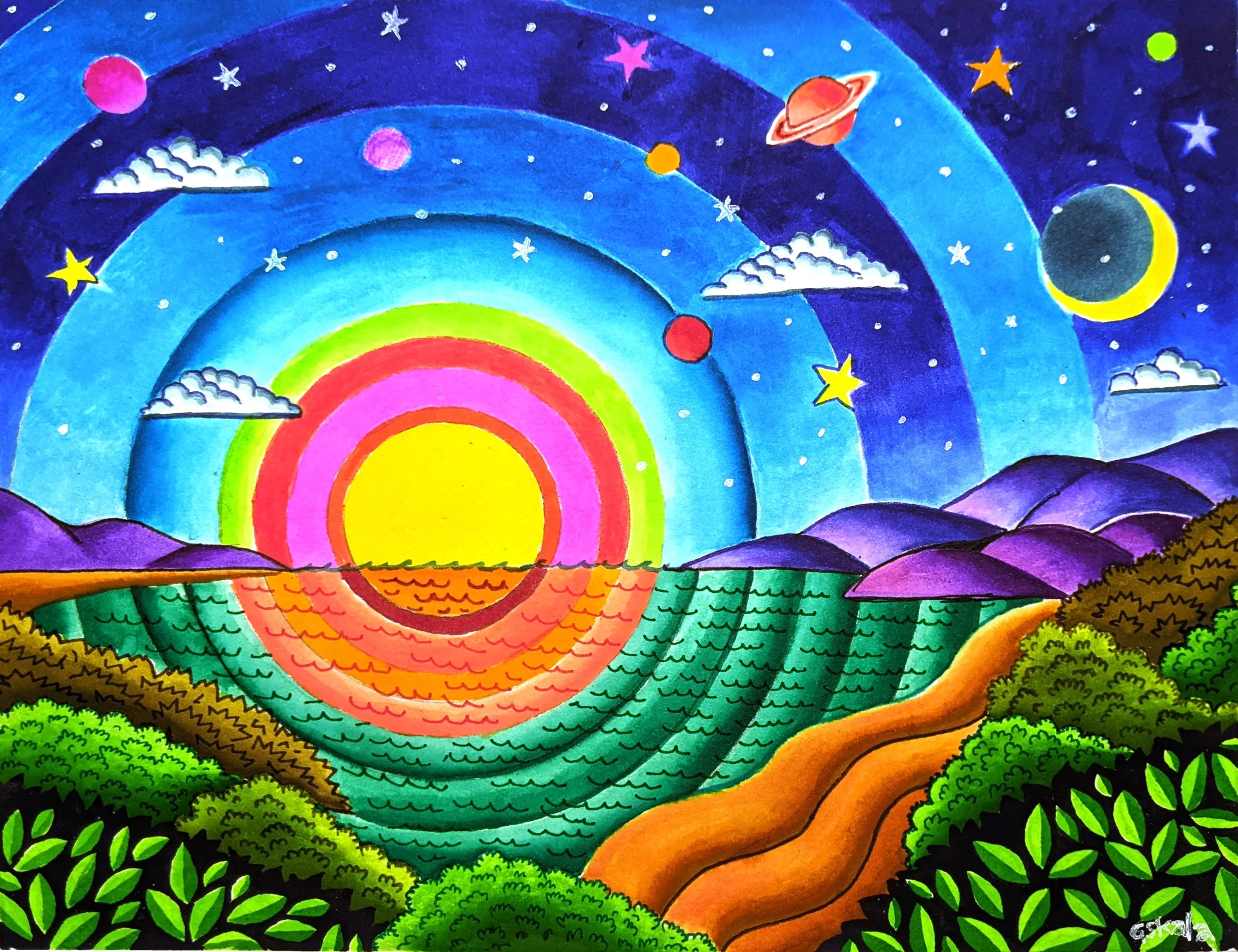 "Cosmic Landscape X", 2024, Dr. Ph. Martin Radiant watercolor and ink on paper, 8 x 10 in.