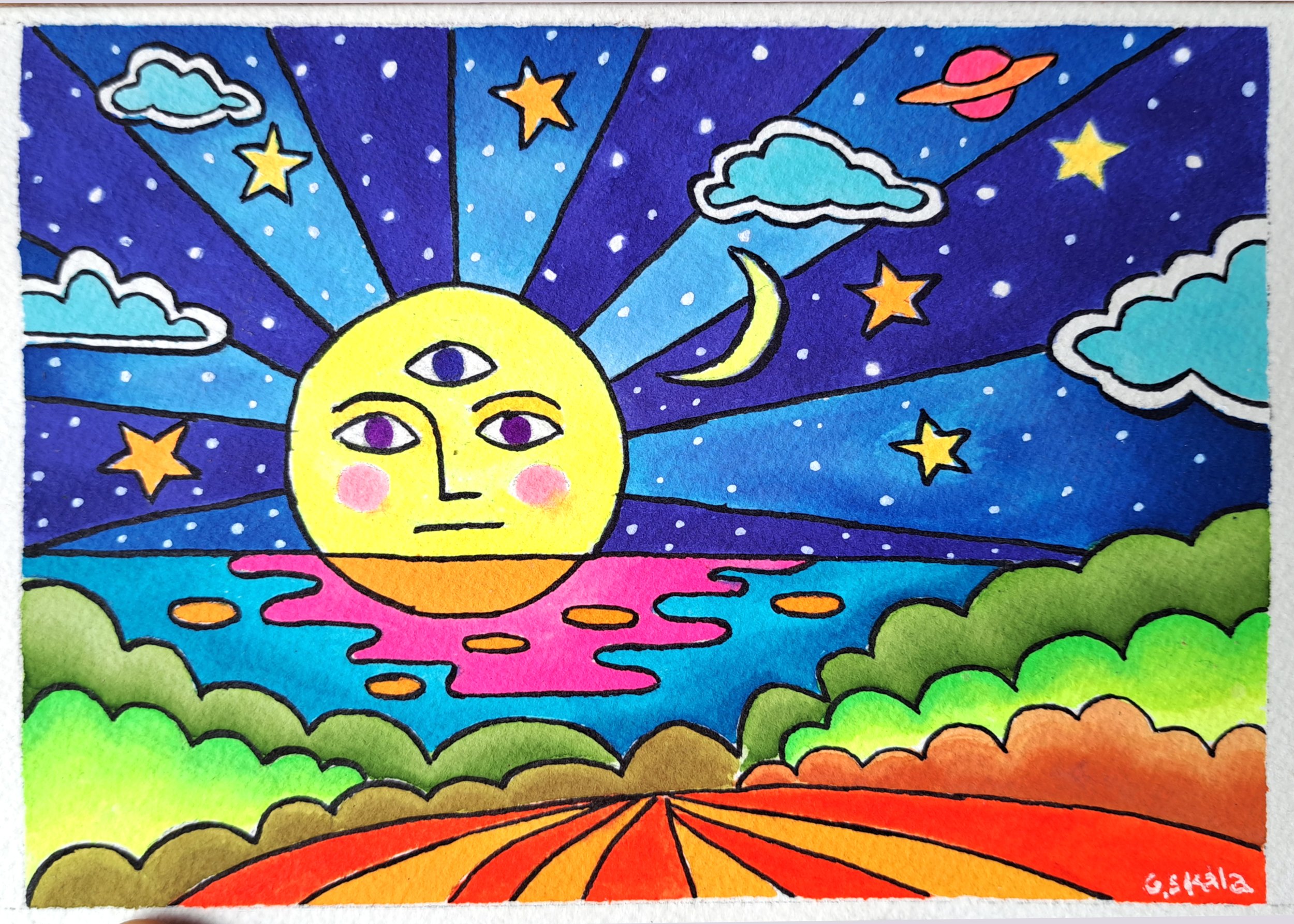 "Cosmic Landscape III", 2024, Watercolor on paper, 6-1/2 x 4-1/2 in.