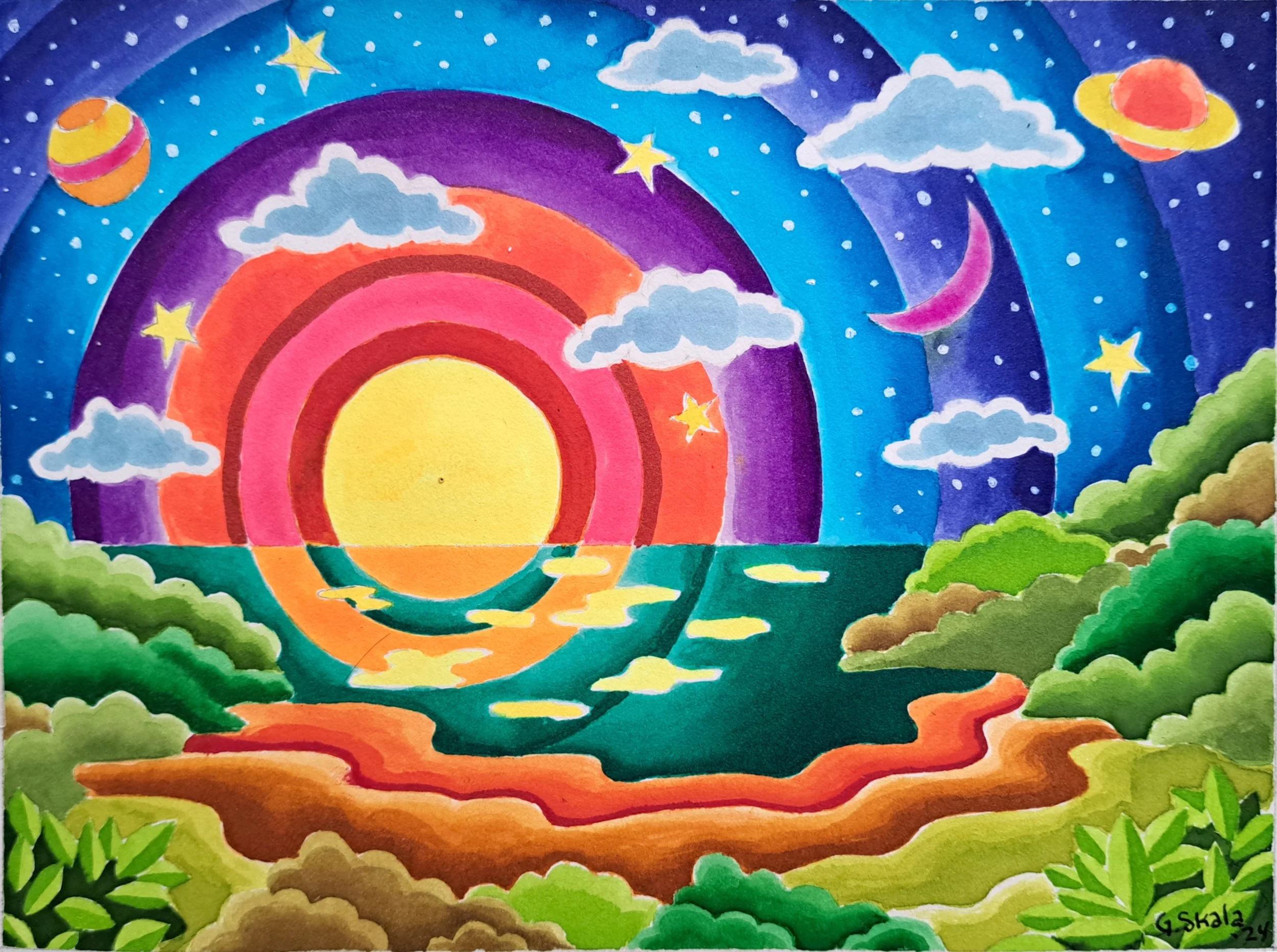 "Cosmic Landscape IV", 2024, Watercolor on paper, 6-1/2 x 4-1/2 in.