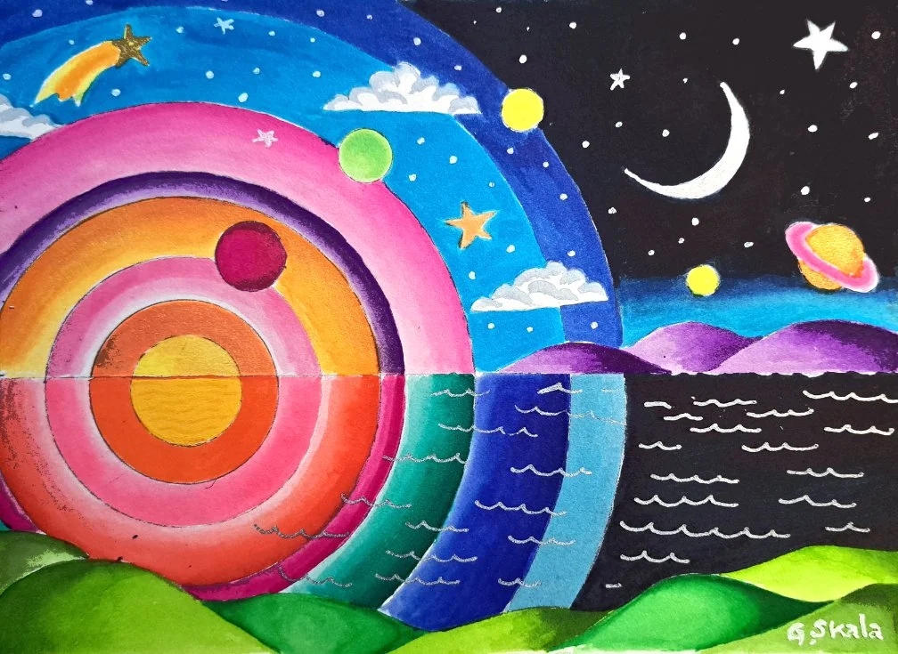 "Cosmic Landscape IX", 2024, Watercolor on paper, 6-1/2 x 4-1/2 in.