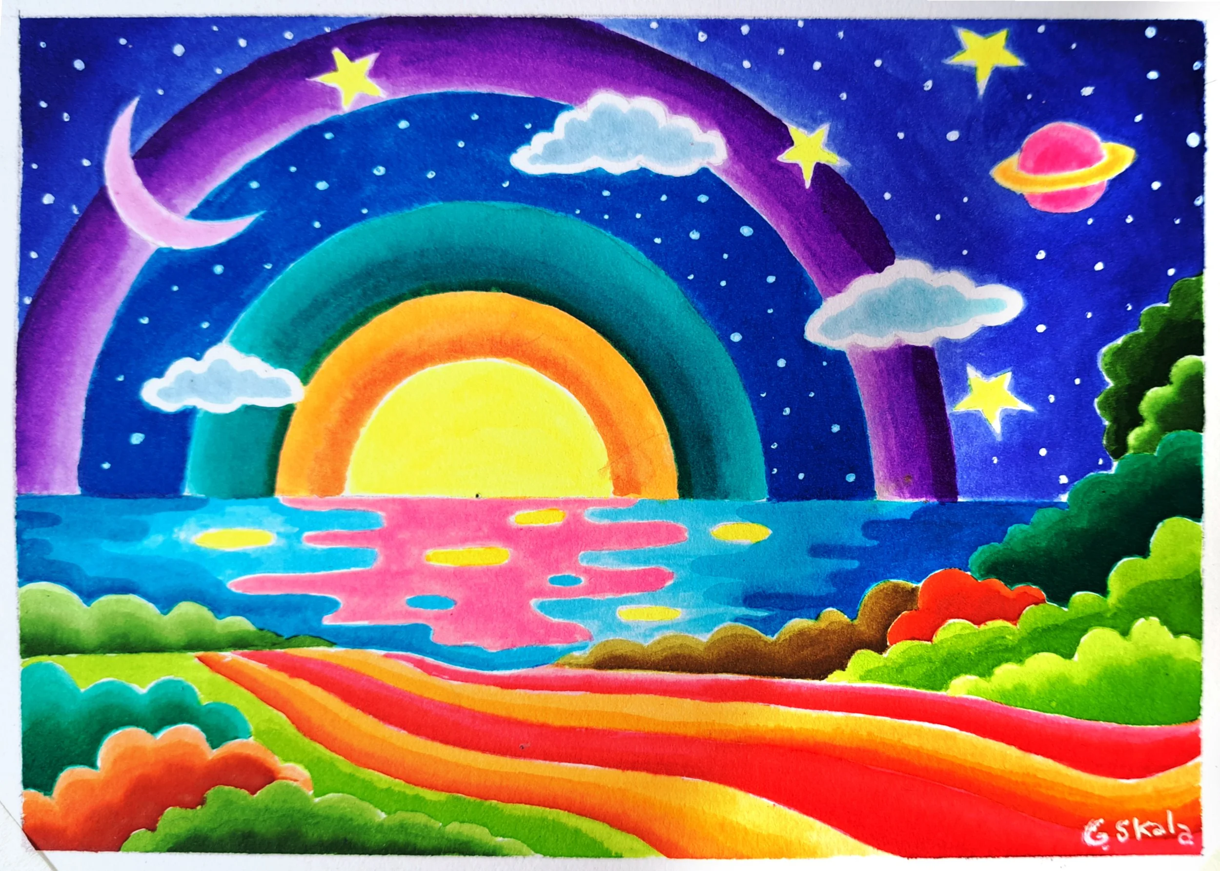 "Cosmic Landscape II", 2024, Watercolor on paper, 6-1/2 x 4-1/2 in.