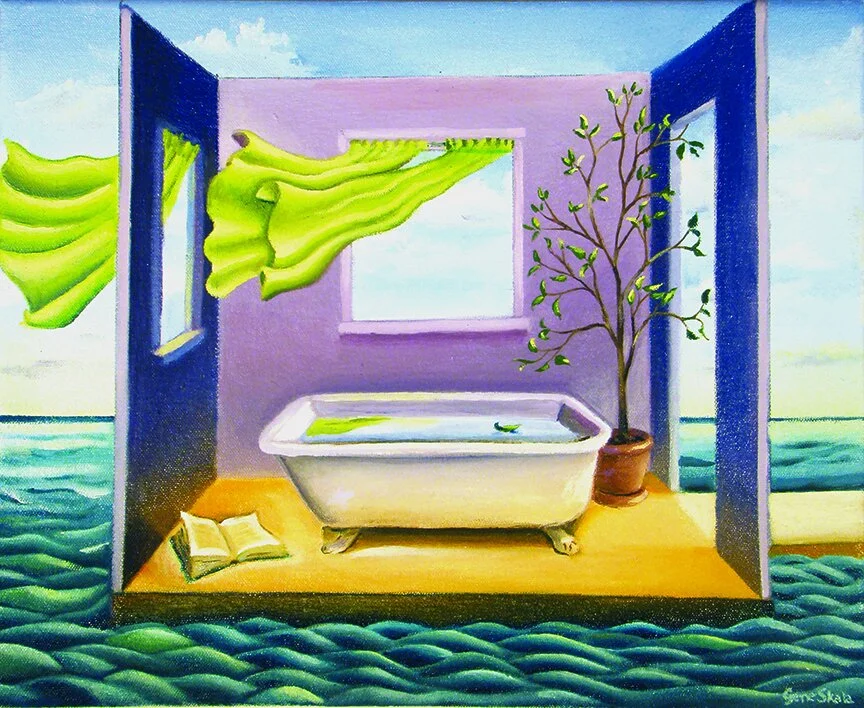     Word Bath  (Said Schopenhauer/Sad Soap and Shower) , 2019  Oil on panel, 9 x 12 in., Private collection  