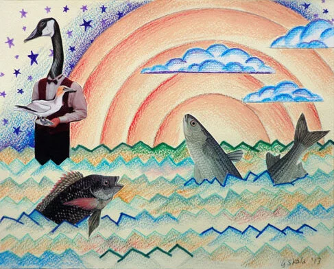     Fish, Goose  , 2013  Collage on paper, 5.5 x 8 in., Collection of the artist  