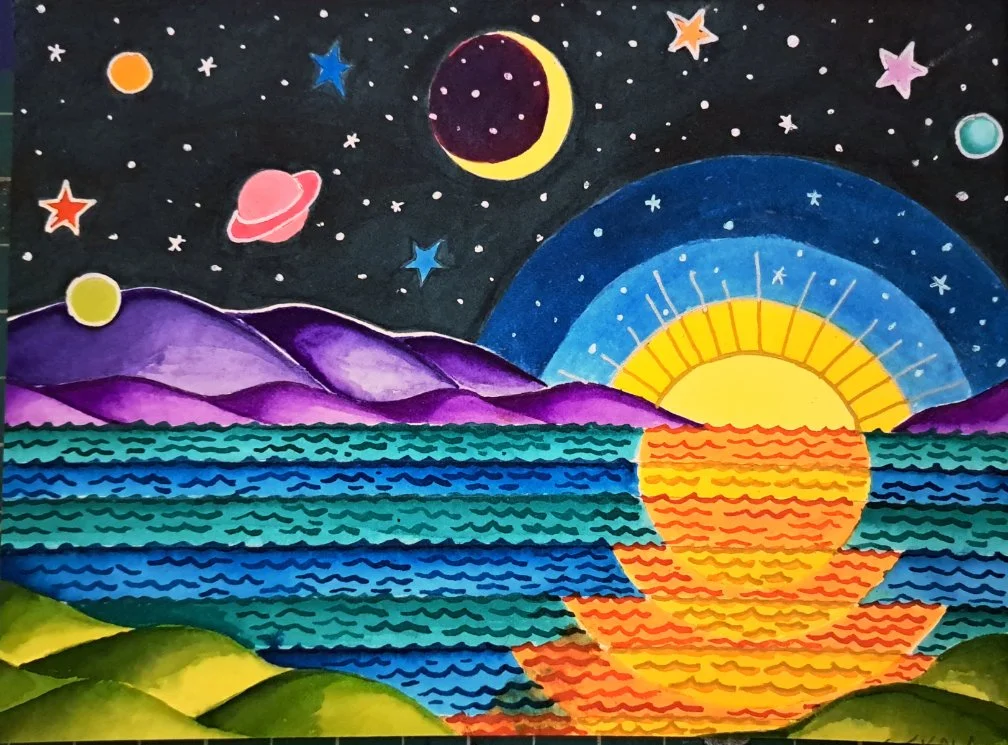 "Cosmic Landscape VII", 2024, Watercolor on paper, 6-1/2 x 4-1/2 in.