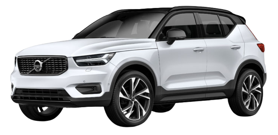 A white SUV with black details and tinted windows, viewed from the front and side.