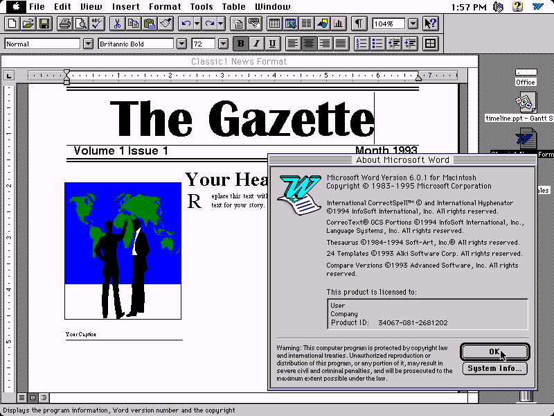 Microsoft Word 6.0 for Macintosh (1995): Source winworldpc.com
